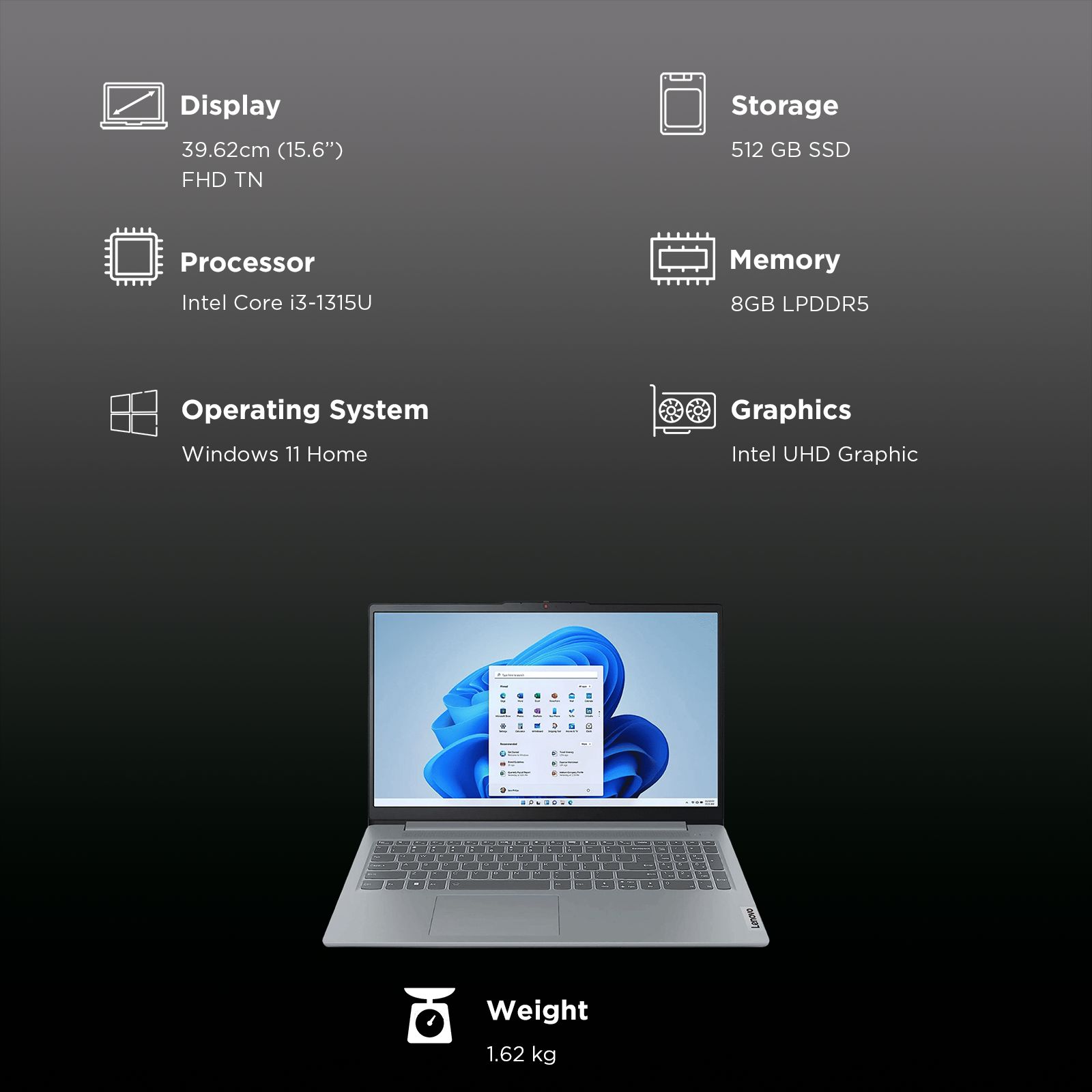 Lenovo IdeaPad Slim 3 15IRU8 Intel Core i3 13th Gen Thin & Light Laptop (8GB, 512GB SSD, Windows 11 Home, 15.6 inch Full HD TN Display, MS Office Home 2024, Arctic Grey, 1.62 KG) Lenovo IdeaPad Slim 3 15IRU8 Intel Core i3 13th Gen Thin & Light Laptop (8GB, 512GB SSD, Windows 11 Home, 15.6 inch Full HD TN Display, MS Office Home 2024, Arctic Grey, 1.62 KG)_3