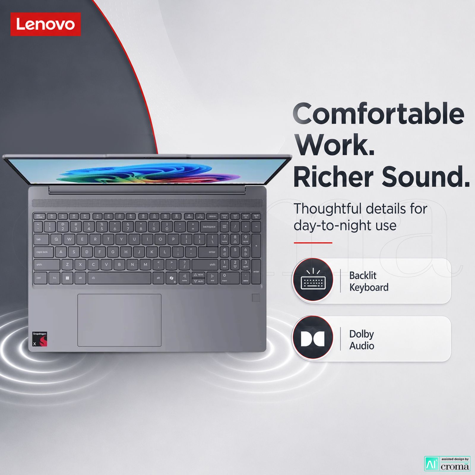 Lenovo IdeaPad Slim 3 15Q8X10 Qualcomm Snapdragon X Thin & Light Laptop (16GB, 512GB SSD, Windows 11 Home, 15.3 inch WUXGA IPS Display, MS Office Home 2024, Luna Grey, 1.55 KG)_4