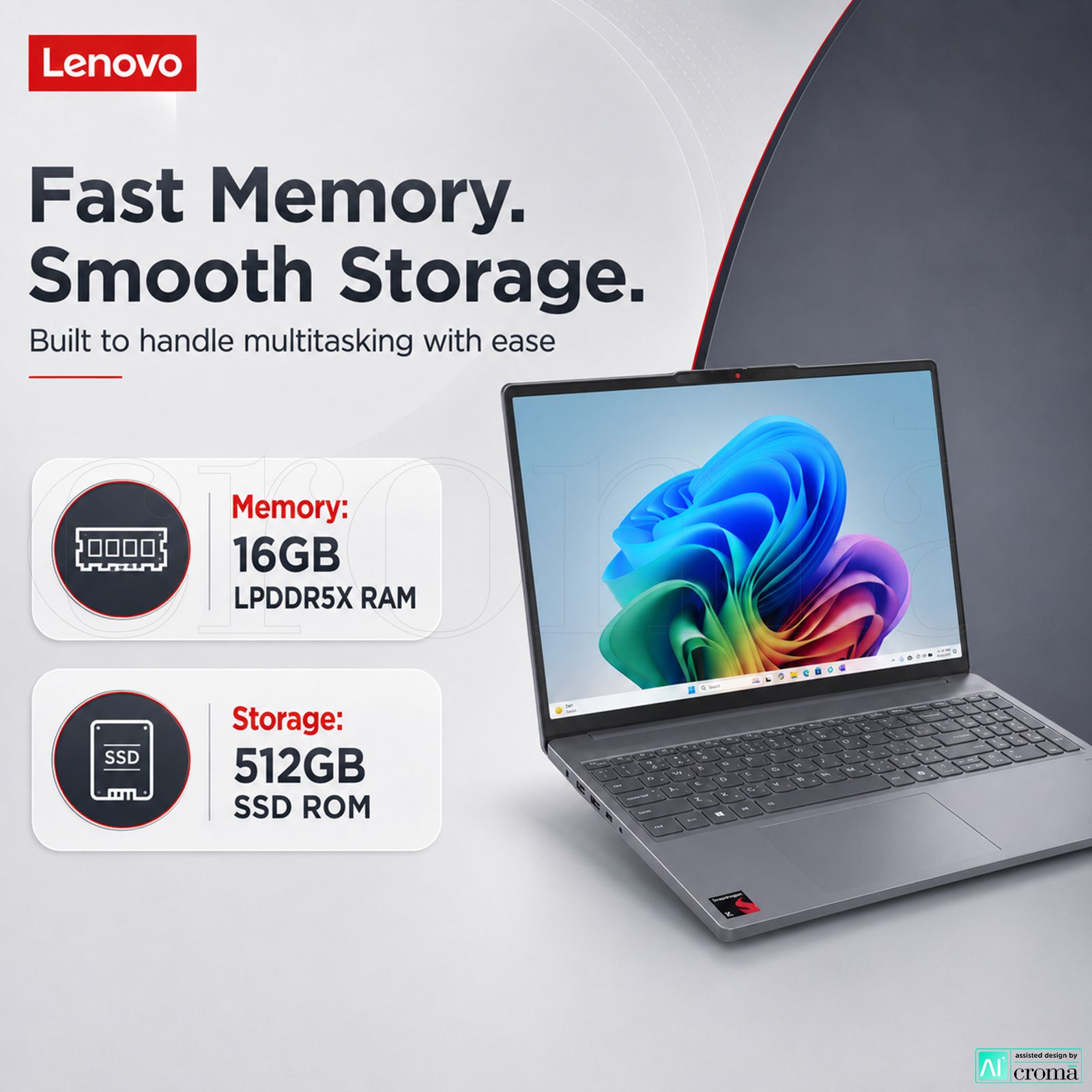 Lenovo IdeaPad Slim 3 15Q8X10 Qualcomm Snapdragon X Thin & Light Laptop (16GB, 512GB SSD, Windows 11 Home, 15.3 inch WUXGA IPS Display, MS Office Home 2024, Luna Grey, 1.55 KG)_5