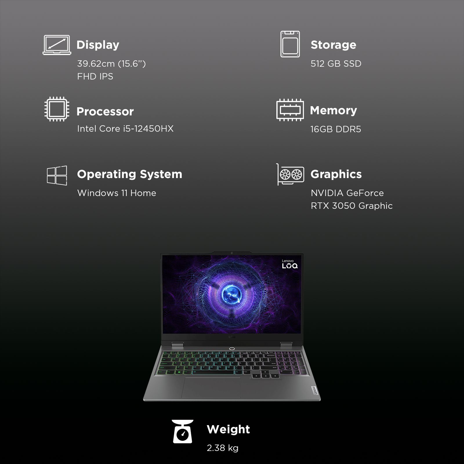 Lenovo LOQ 15IAX9 Intel Core i5 12th Gen Gaming Laptop (16GB, 512GB SSD, Windows 11 Home, 6GB Graphics, 15.6 Inch 144 Hz FHD IPS Display, NVIDIA GeForce RTX 3050, MS Office Home 2024, Luna Grey, 2.38 KG) Lenovo LOQ 15IAX9 Intel Core i5 12th Gen Gaming Laptop (16GB, 512GB SSD, Windows 11 Home, 6GB Graphics, 15.6 Inch 144 Hz FHD IPS Display, NVIDIA GeForce RTX 3050, MS Office Home 2024, Luna Grey, 2.38 KG)_8