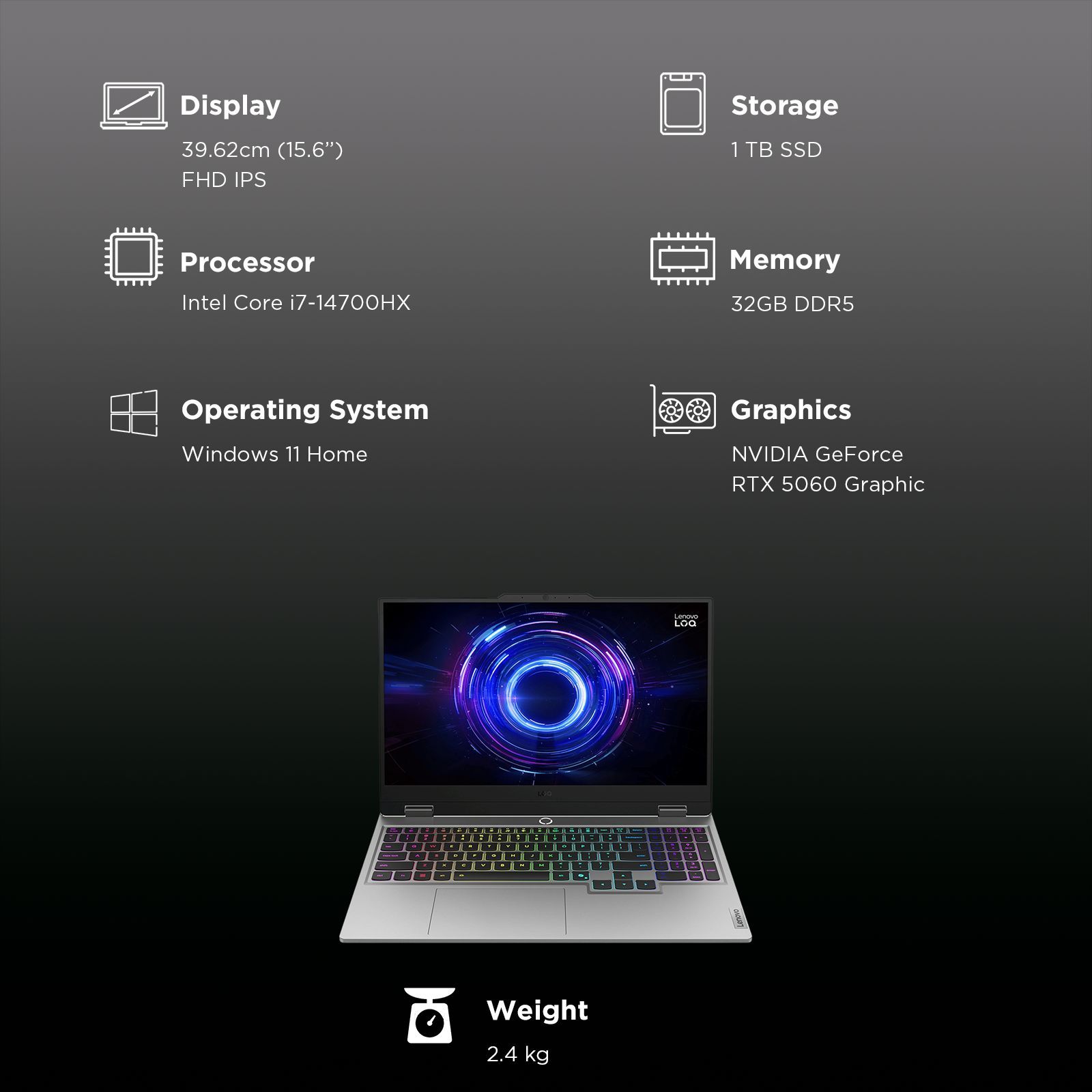 Lenovo LOQ 15IRX10 Intel Core i7 14th Gen Gaming Laptop (32GB, 1TB SSD, Windows 11 Home, 8GB Graphics, 15.6 Inch 144 Hz FHD IPS Display, NVIDIA GeForce RTX 5060, MS Office Home 2024, Luna Grey, 2.4 KG) Lenovo LOQ 15IRX10 Intel Core i7 14th Gen Gaming Laptop (32GB, 1TB SSD, Windows 11 Home, 8GB Graphics, 15.6 Inch 144 Hz FHD IPS Display, NVIDIA GeForce RTX 5060, MS Office Home 2024, Luna Grey, 2.4 KG)_8