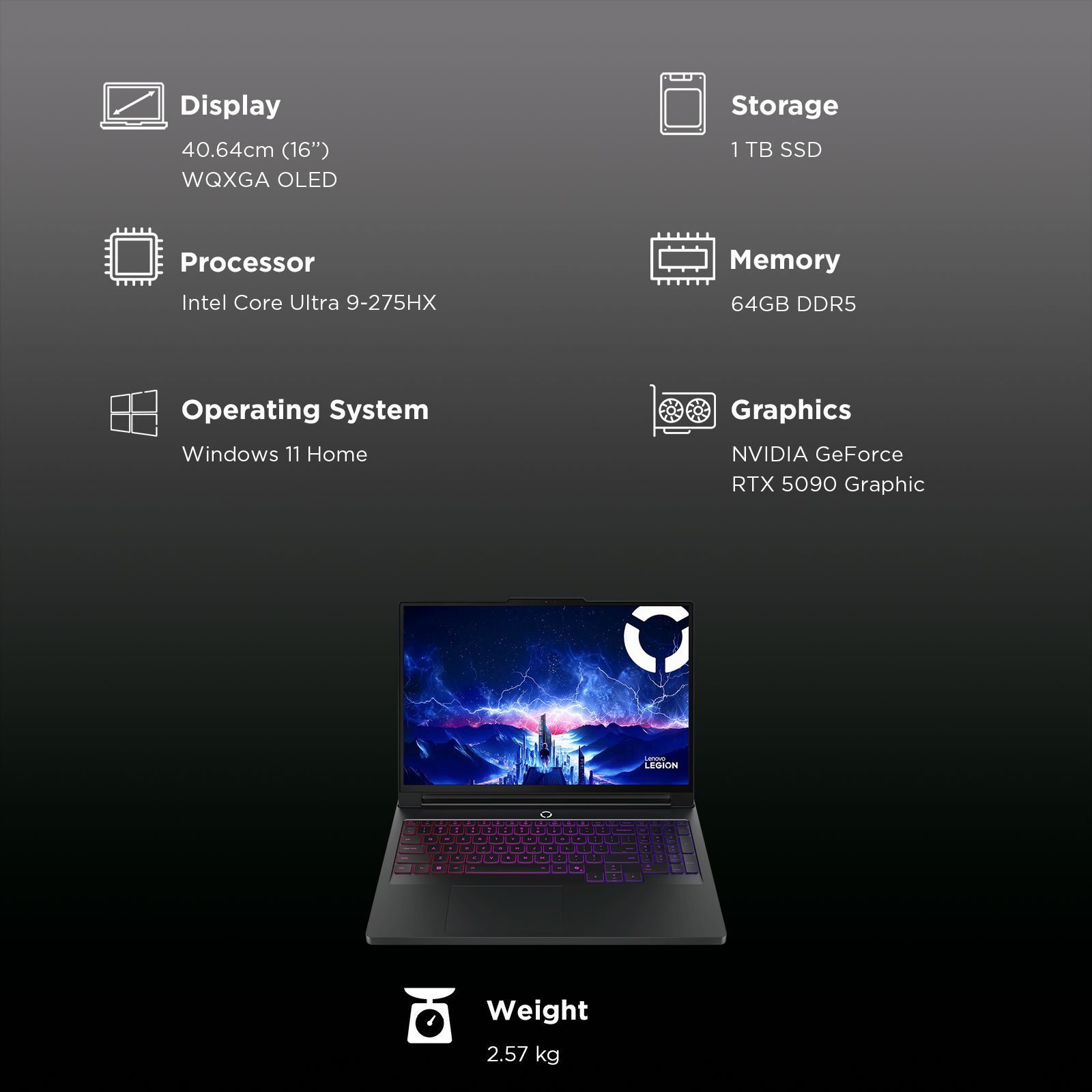 Lenovo Legion Pro 7 16IAX10H Intel Core Ultra 9 Gaming Laptop (64GB, 1TB SSD, Windows 11 Home, 24GB Graphics, 16 Inch 240 Hz WQXGA IPS Display, NVIDIA GeForce RTX 5090, MS Office Home 2024, Eclipse Black, 2.57 KG) Lenovo Legion Pro 7 16IAX10H Intel Core Ultra 9 Gaming Laptop (64GB, 1TB SSD, Windows 11 Home, 24GB Graphics, 16 Inch 240 Hz WQXGA IPS Display, NVIDIA GeForce RTX 5090, MS Office Home 2024, Eclipse Black, 2.57 KG)_8