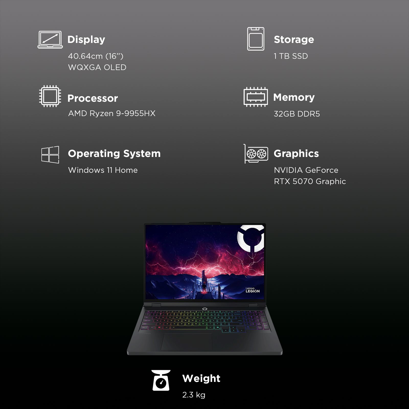Lenovo Legion Pro 5 16AFR10 AMD Ryzen 9 Gaming Laptop (32GB, 1TB SSD, Windows 11 Home, 8GB Graphics, 16 Inch 165 Hz WQXGA OLED Display, NVIDIA GeForce RTX 5070, MS Office Home 2024, Eclipse Black, 2.3 KG) Lenovo Legion Pro 5 16AFR10 AMD Ryzen 9 Gaming Laptop (32GB, 1TB SSD, Windows 11 Home, 8GB Graphics, 16 Inch 165 Hz WQXGA OLED Display, NVIDIA GeForce RTX 5070, MS Office Home 2024, Eclipse Black, 2.3 KG)_8