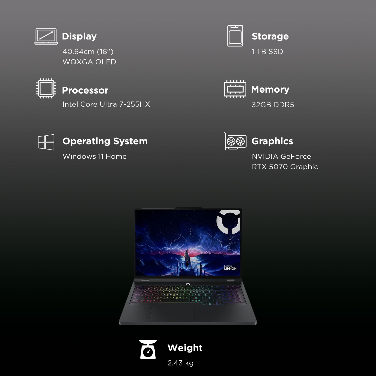 Lenovo Legion Pro 5 16IAX10 Intel Core Ultra 7 Gaming Laptop (32GB, 1TB SSD, Windows 11 Home, 8GB Graphics, 16 Inch 165 Hz WQXGA OLED Display, NVIDIA GeForce RTX 5070, MS Office Home 2024, Eclipse Black, 2.43 KG) Lenovo Legion Pro 5 16IAX10 Intel Core Ultra 7 Gaming Laptop (32GB, 1TB SSD, Windows 11 Home, 8GB Graphics, 16 Inch 165 Hz WQXGA OLED Display, NVIDIA GeForce RTX 5070, MS Office Home 2024, Eclipse Black, 2.43 KG)_8