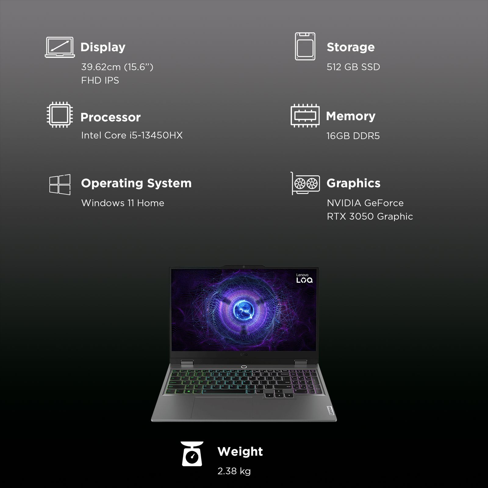 Lenovo LOQ 15IRX9 Intel Core i5 13th Gen Gaming Laptop (16GB, 512GB SSD, Windows 11 Home, 6GB Graphics, 15.6 Inch 144 Hz FHD IPS Display, NVIDIA GeForce RTX 3050, MS Office Home 2024, Luna Grey, 2.38 KG) Lenovo LOQ 15IRX9 Intel Core i5 13th Gen Gaming Laptop (16GB, 512GB SSD, Windows 11 Home, 6GB Graphics, 15.6 Inch 144 Hz FHD IPS Display, NVIDIA GeForce RTX 3050, MS Office Home 2024, Luna Grey, 2.38 KG)_8