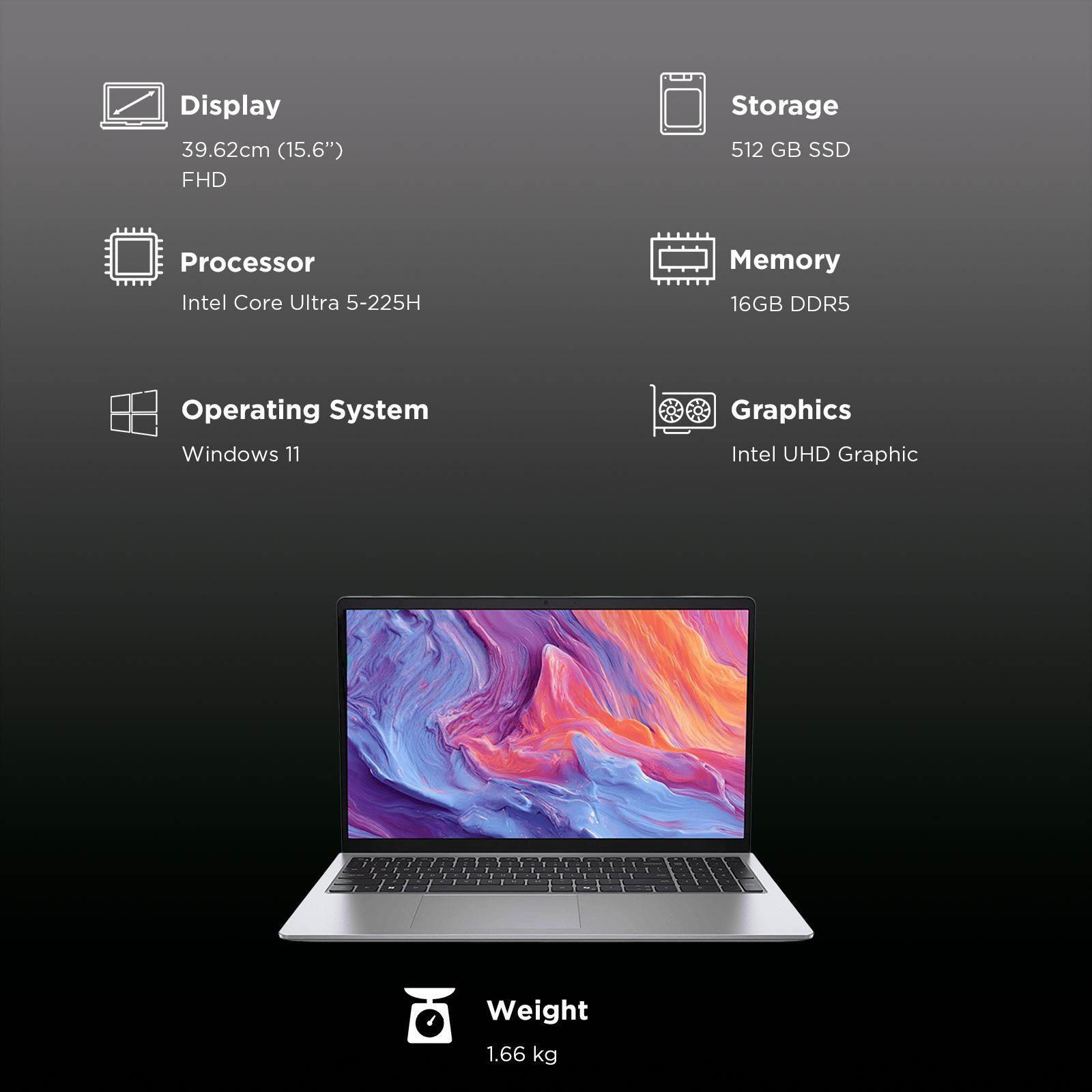 Dell DC 15260 Intel Core Ultra 5 225H Thin & Light Laptop (16GB, 512GB SSD, Windows 11 Home, 15.6 inch Full HD Anti-Glare Display, MS Office Home 2024, Platinum Silver, 1.66 KG)_3
