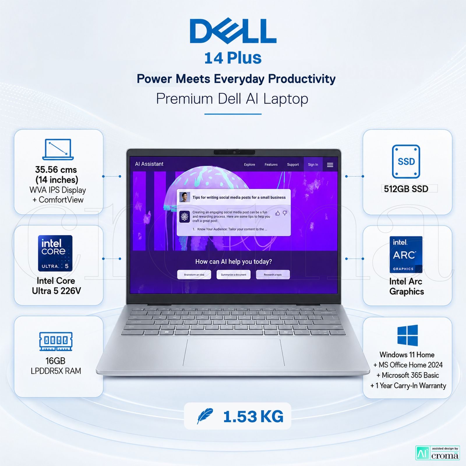 Dell 14 Plus Intel Core Ultra 5 Laptop (16GB, 512GB SSD, Windows 11 Home, 14 inch WVA IPS Display, MS Office 2024, Silver, 1.53 KG) Dell 14 Plus Intel Core Ultra 5 Laptop (16GB, 512GB SSD, Windows 11 Home, 14 inch WVA IPS Display, MS Office 2024, Silver, 1.53 KG)_2