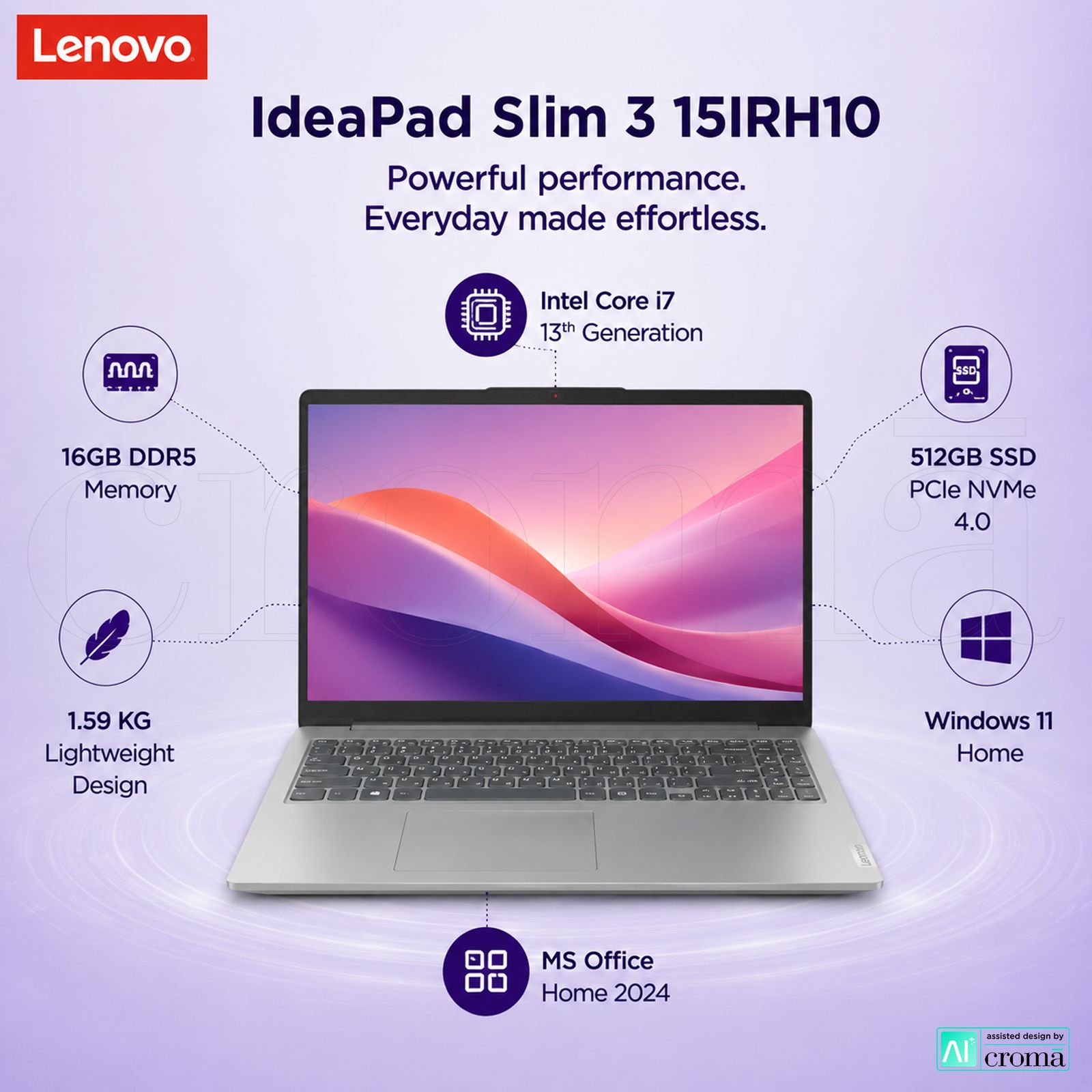 Lenovo IdeaPad Slim 3 15IRH10 Intel Core i7 13th Gen Thin & Light Laptop (16GB, 512GB SSD, Windows 11 Home, 15.3 inch WUXGA IPS Display, MS Office Home 2024, Luna Grey, 1.59 KG) Lenovo IdeaPad Slim 3 15IRH10 Intel Core i7 13th Gen Thin & Light Laptop (16GB, 512GB SSD, Windows 11 Home, 15.3 inch WUXGA IPS Display, MS Office Home 2024, Luna Grey, 1.59 KG)_2