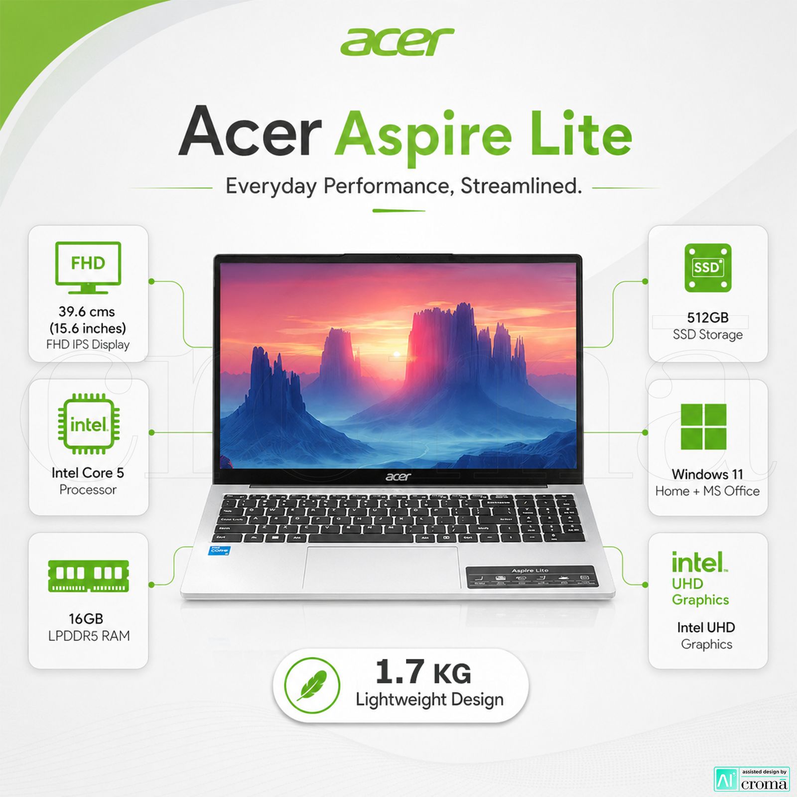 Acer Aspire Lite Intel Core 5 Laptop (16GB, 512GB SSD, Windows 11 Home, 15.6 inch FHD IPS Display, MS Office, Silver, 1.7 KG) Acer Aspire Lite Intel Core 5 Laptop (16GB, 512GB SSD, Windows 11 Home, 15.6 inch FHD IPS Display, MS Office, Silver, 1.7 KG)_2
