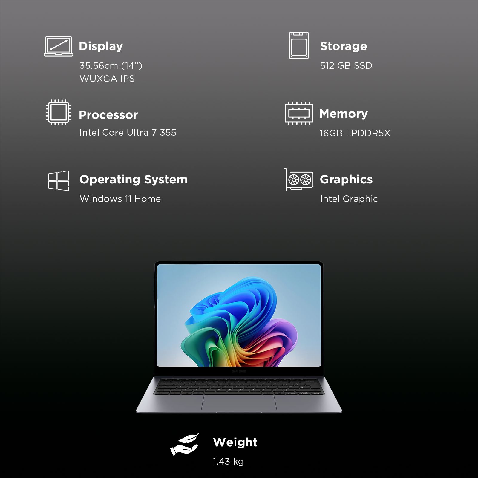 SAMSUNG Galaxy Book6 Intel Core Ultra 7 Thin & Light Laptop (16GB, 512GB SSD, Windows 11 Home, 14 inch WUXGA IPS Display, MS Office Home & Student 2024, Gray, 1.43 KG) SAMSUNG Galaxy Book6 Intel Core Ultra 7 Thin & Light Laptop (16GB, 512GB SSD, Windows 11 Home, 14 inch WUXGA IPS Display, MS Office Home & Student 2024, Gray, 1.43 KG)_3