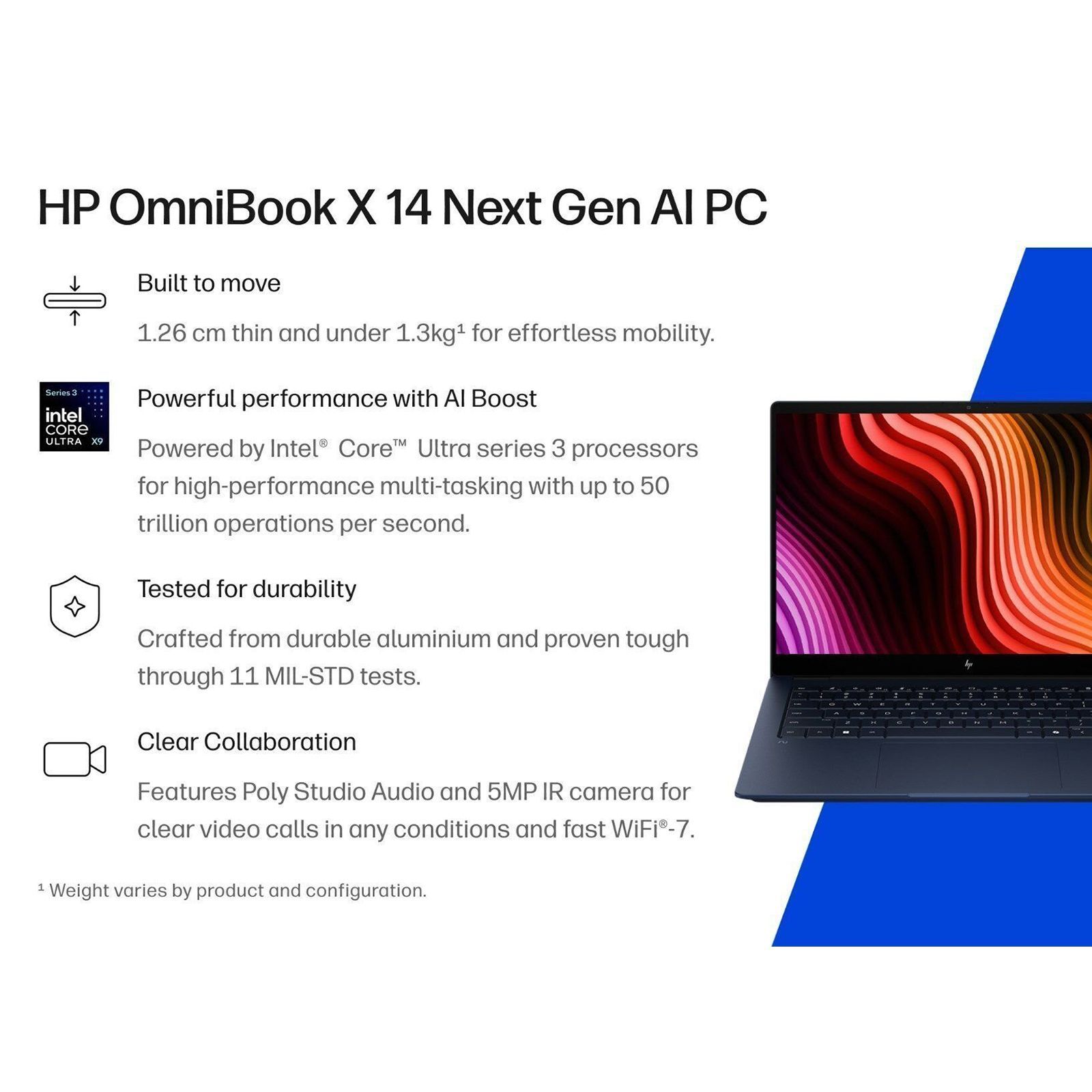HP OmniBook X Intel Core Ultra 7 Touchscreen Laptop (16GB, 1TB SSD, Windows 11 Home, 14 inch 3K OLED Display, Atmospheric Blue Aluminum, 1.3KG)_5