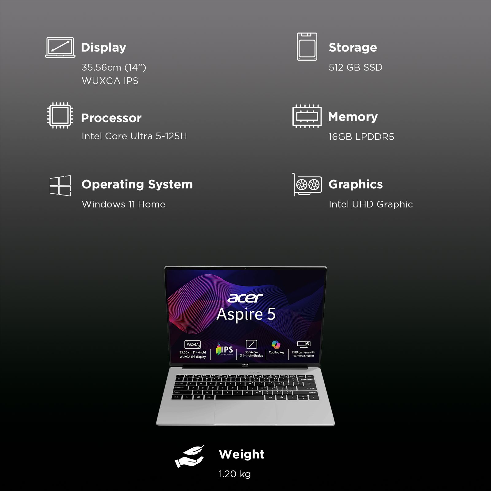 Acer Aspire 5 Intel Core Ultra 5 Laptop (16GB, 512GB SSD, Windows 11 Home, 14 inch WUXGA IPS Display, MS Office, Silver, 1.2 KG) Acer Aspire 5 Intel Core Ultra 5 Laptop (16GB, 512GB SSD, Windows 11 Home, 14 inch WUXGA IPS Display, MS Office, Silver, 1.2 KG)_10