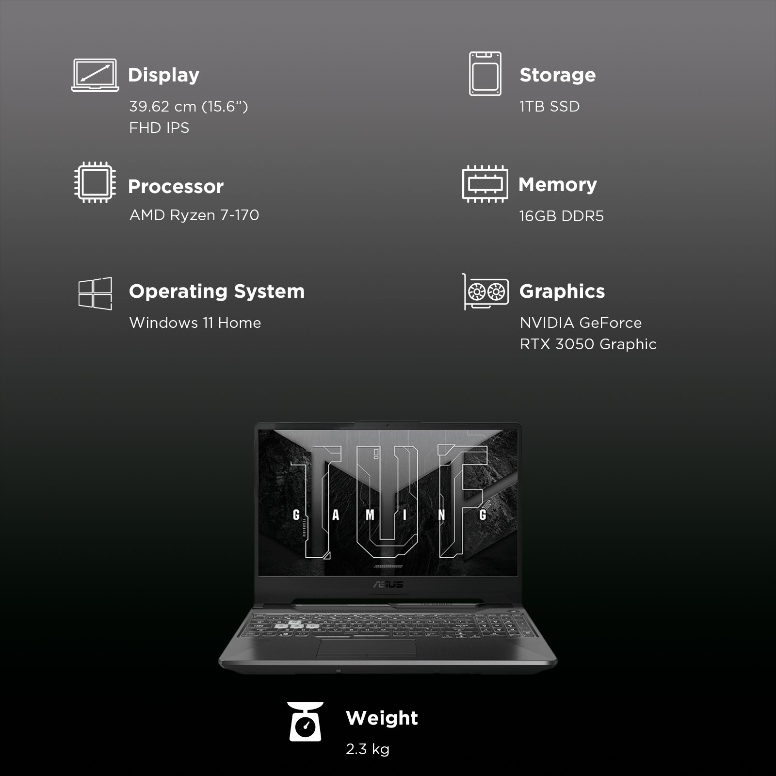 ASUS TUF A15 AMD Ryzen 7 Gaming Laptop (16GB, 1TB SSD, Windows 11 Home, 4GB Graphics, 15.6 inch 144 Hz Full HD IPS Display, NVIDIA GeForce RTX 3050, MS Office Home 2024, Graphite Black, 2.3KG)_12