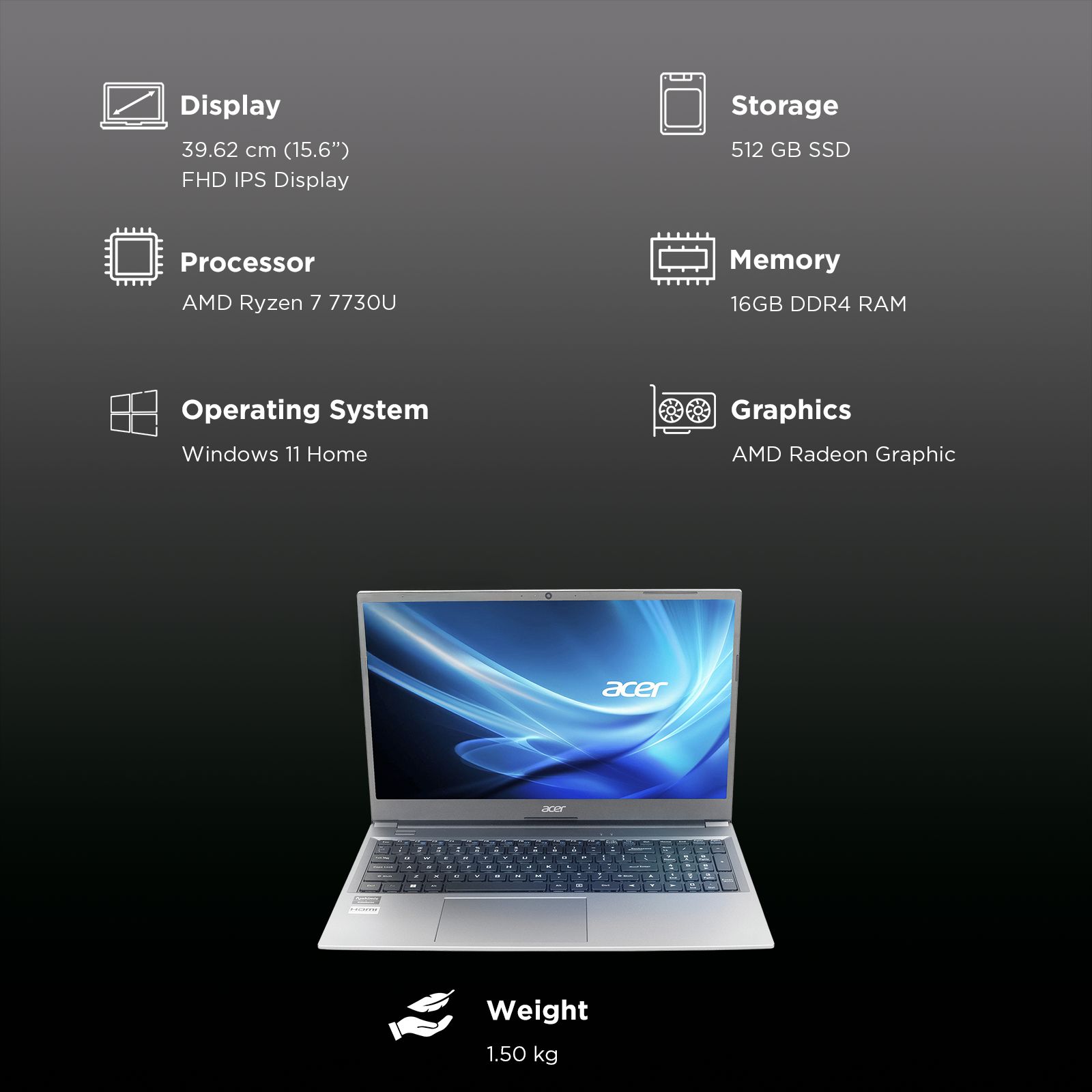 Acer Aspire Lite AMD Ryzen 7 7730U Notebook Laptop (16GB, 512GB SSD, Windows 11 Home, 15.6 inch Full HD IPS Display, MS Office, Grey, 1.5KG) Acer Aspire Lite AMD Ryzen 7 7730U Notebook Laptop (16GB, 512GB SSD, Windows 11 Home, 15.6 inch Full HD IPS Display, MS Office, Grey, 1.5KG)_5
