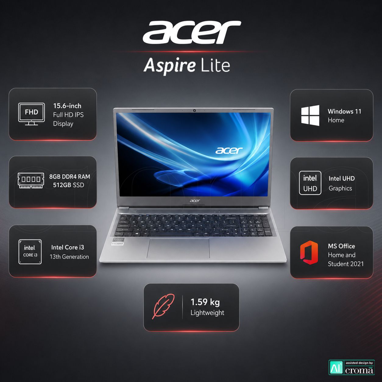 Acer Aspire Lite Intel Core i3 1305U 13th Gen Laptop (8GB, 512GB SSD, Windows 11 Home, 15.6 inch Full HD IPS Display, MS Office Home and Student 2021, Grey, 1.59 KG) Acer Aspire Lite Intel Core i3 1305U 13th Gen Laptop (8GB, 512GB SSD, Windows 11 Home, 15.6 inch Full HD IPS Display, MS Office Home and Student 2021, Grey, 1.59 KG)_2
