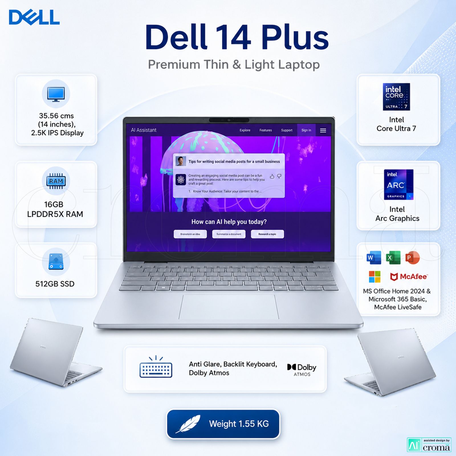 Dell 14 Plus Intel Core Ultra 7 Thin & Light Laptop (16GB, 512GB SSD, Windows 11 Home, 14 inch 2.5K IPS Display, MS Office Home 2024, Ice Blue, 1.55 KG) Dell 14 Plus Intel Core Ultra 7 Thin & Light Laptop (16GB, 512GB SSD, Windows 11 Home, 14 inch 2.5K IPS Display, MS Office Home 2024, Ice Blue, 1.55 KG)_2