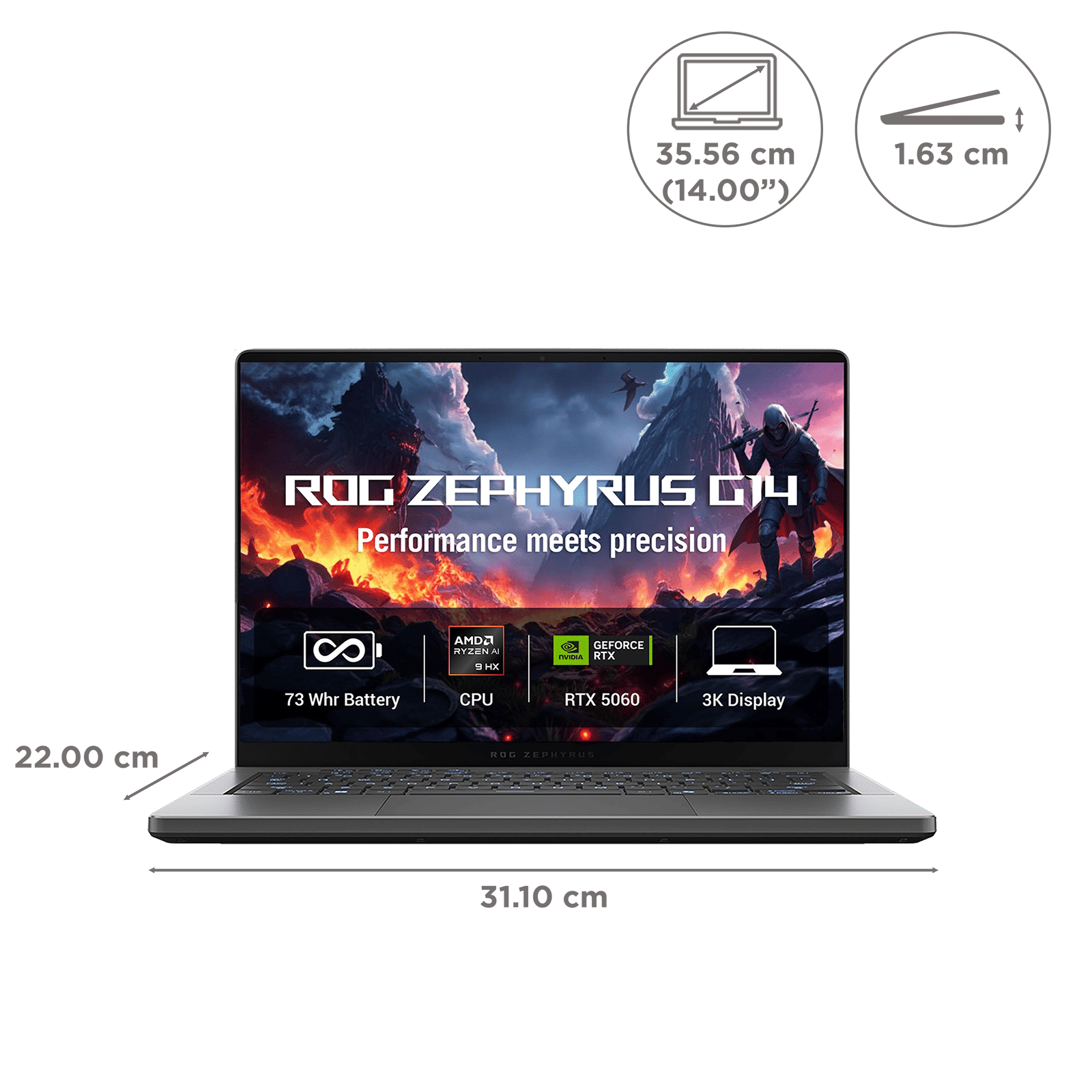 Asus ROG Zephyrus G14 AMD Ryzen AI 9 Gaming Laptop (32GB, 2TB SSD, Windows 11 Home, 8GB Graphics, 14 inch 120 Hz 3K OLED ROG Nebula HDR Display, NVIDIA GeForce RTX 5060, MS Office Home 2024, Eclipse Gray, 1.50 KG)_11