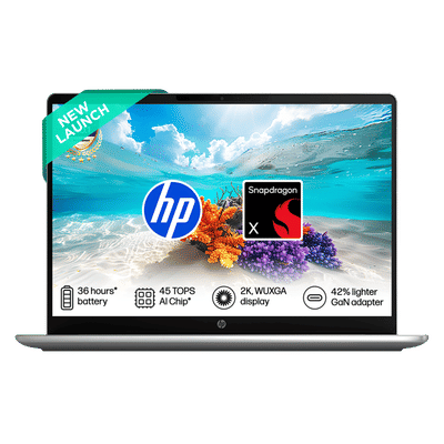 HP OmniBook 3 Qualcomm Snapdragon X Laptop (16GB, 512GB SSD, Windows 11 Home, 14 inch WUXGA IPS Display, MS Office Home 2024, Silver, 1.42 KG)
