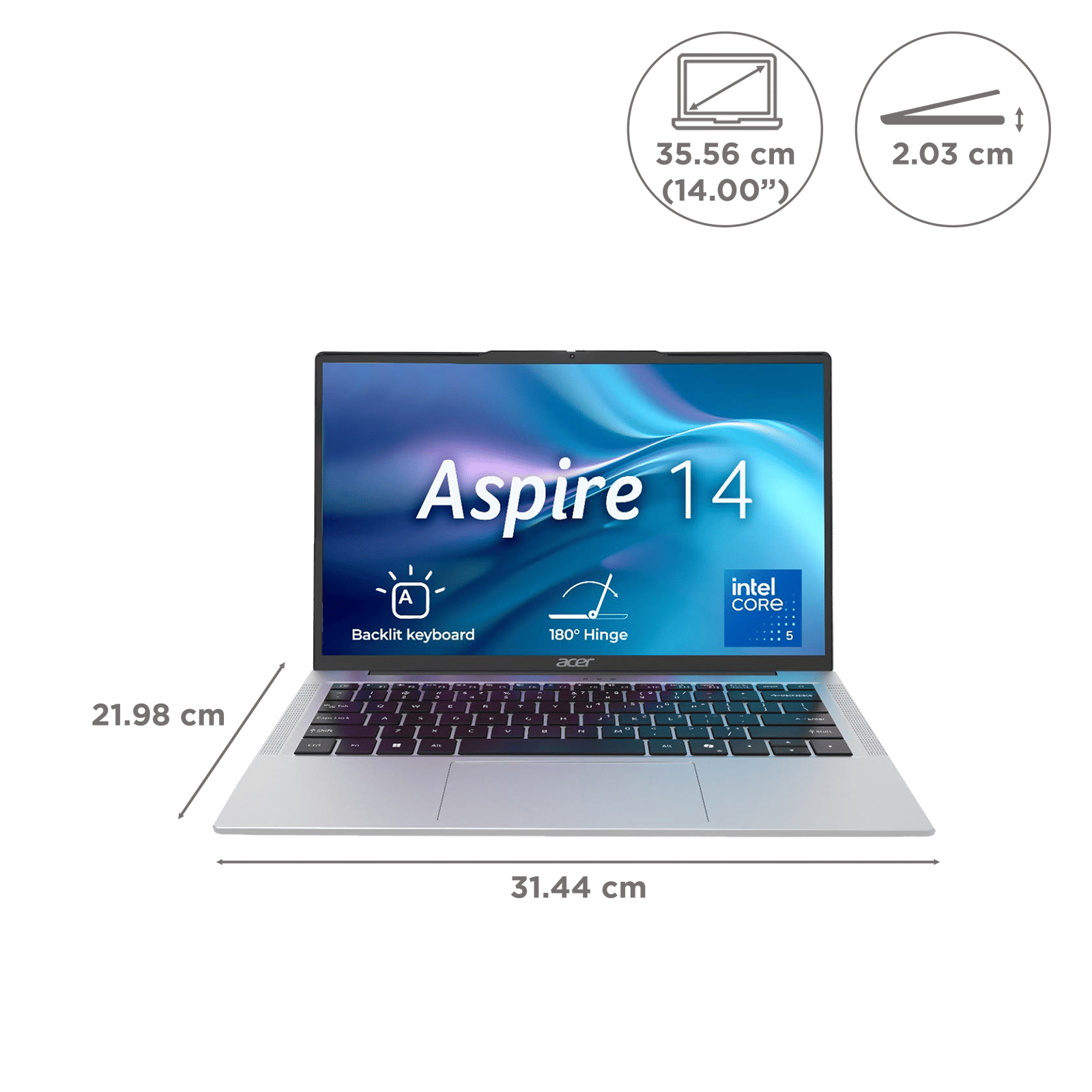 Acer Aspire 14 Intel Core 5 210H 14th Gen Thin and Light Laptop (16GB, 512GB SSD, Windows 11 Home, 14 inch WUXGA IPS TFT LCD Display, MS Office 2021, Pure Silver, 1.44 KG)_12