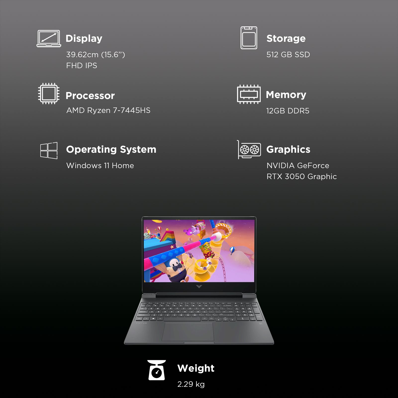 HP Victus AMD Ryzen 7 7445HS Gaming Laptop (12GB, 512GB SSD, Windows 11 Home, 6GB Graphics, 15.6 inch 144 Hz FHD IPS Display, NVIDIA GeForce RTX 3050, MS Office Home 2024, Mica Silver, 2.29 KG) HP Victus AMD Ryzen 7 7445HS Gaming Laptop (12GB, 512GB SSD, Windows 11 Home, 6GB Graphics, 15.6 inch 144 Hz FHD IPS Display, NVIDIA GeForce RTX 3050, MS Office Home 2024, Mica Silver, 2.29 KG)_3