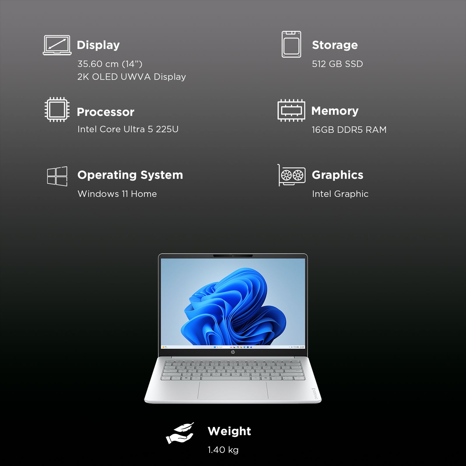 HP OmniBook 3 Intel Core Ultra 5 Thin & Light Notebook Laptop (16GB, 512GB SSD, Windows 11 Home, 14 inch 2K OLED UWVA Display, MS Office 2024, Glacier Silver, 1.4 KG) HP OmniBook 3 Intel Core Ultra 5 Thin & Light Notebook Laptop (16GB, 512GB SSD, Windows 11 Home, 14 inch 2K OLED UWVA Display, MS Office 2024, Glacier Silver, 1.4 KG)_6