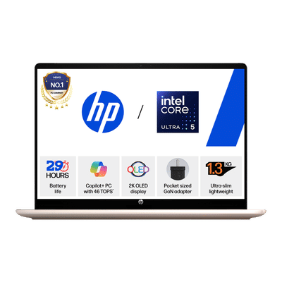 HP OmniBook 5 Intel Core Ultra 5 Thin & Light Notebook Laptop (16GB, 512GB SSD, Windows 11 Home, 14 inch 2K OLED UWVA Display, MS Office 2024, Sahara Silver, 1.33 KG)
