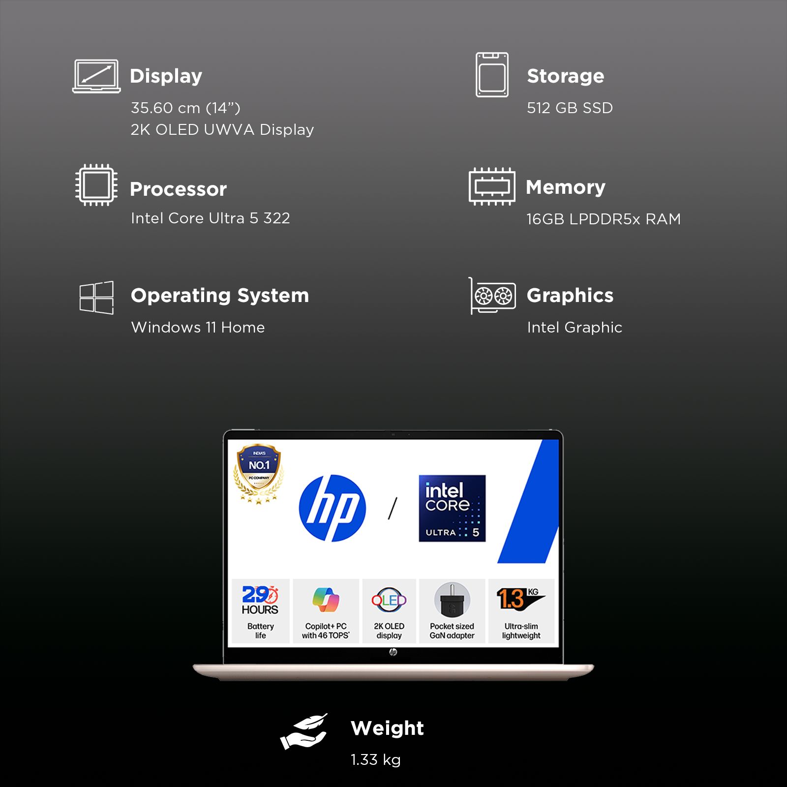 HP OmniBook 5 Intel Core Ultra 5 Thin & Light Notebook Laptop (16GB, 512GB SSD, Windows 11 Home, 14 inch 2K OLED UWVA Display, MS Office 2024, Sahara Silver, 1.33 KG) HP OmniBook 5 Intel Core Ultra 5 Thin & Light Notebook Laptop (16GB, 512GB SSD, Windows 11 Home, 14 inch 2K OLED UWVA Display, MS Office 2024, Sahara Silver, 1.33 KG)_7