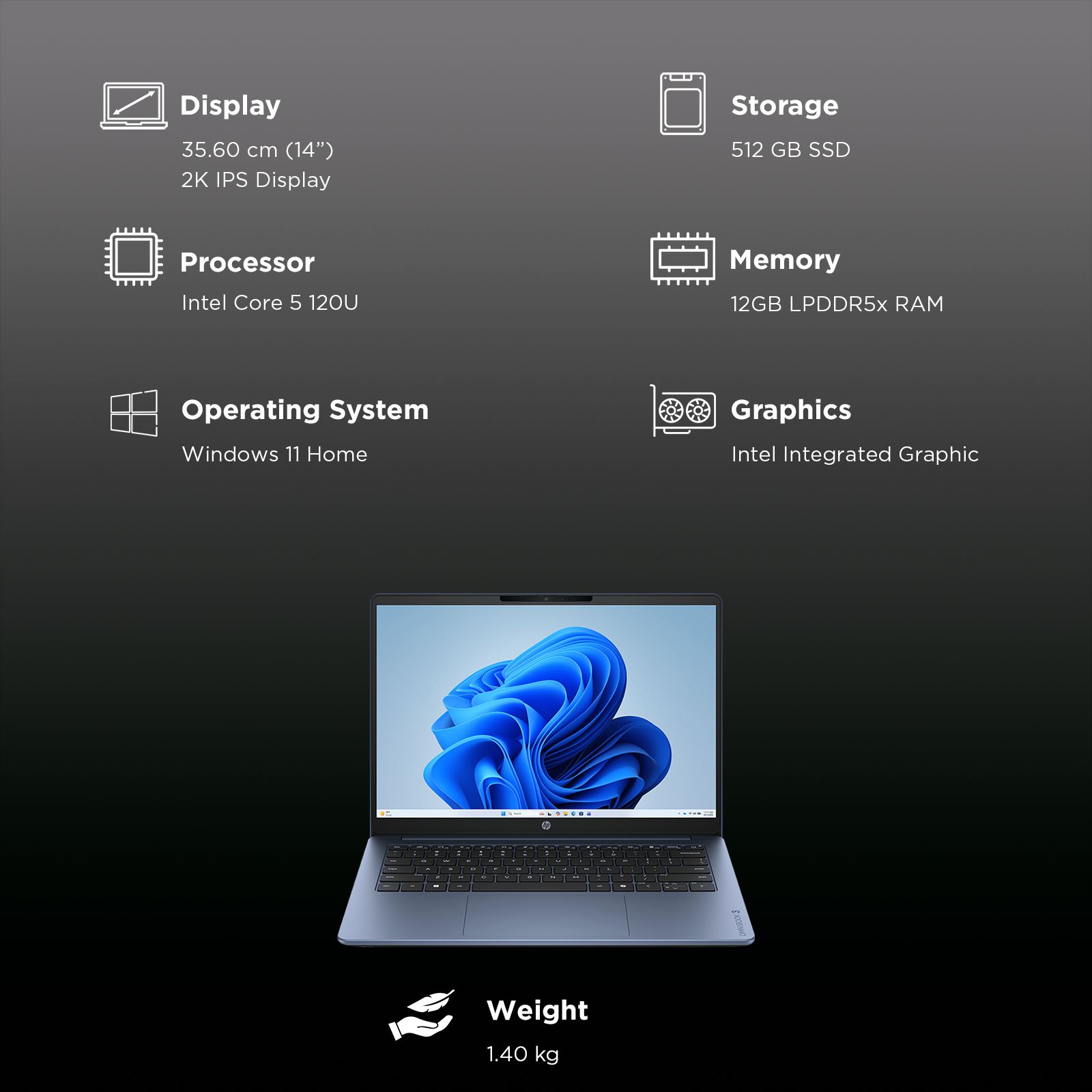HP OmniBook 3 Intel Core 5 Thin & Light Notebook Laptop (12GB, 512GB SSD, Windows 11 Home, 14 inch 2K IPS Display, MS Office 2024, Starlit Blue, 1.4 KG) HP OmniBook 3 Intel Core 5 Thin & Light Notebook Laptop (12GB, 512GB SSD, Windows 11 Home, 14 inch 2K IPS Display, MS Office 2024, Starlit Blue, 1.4 KG)_7