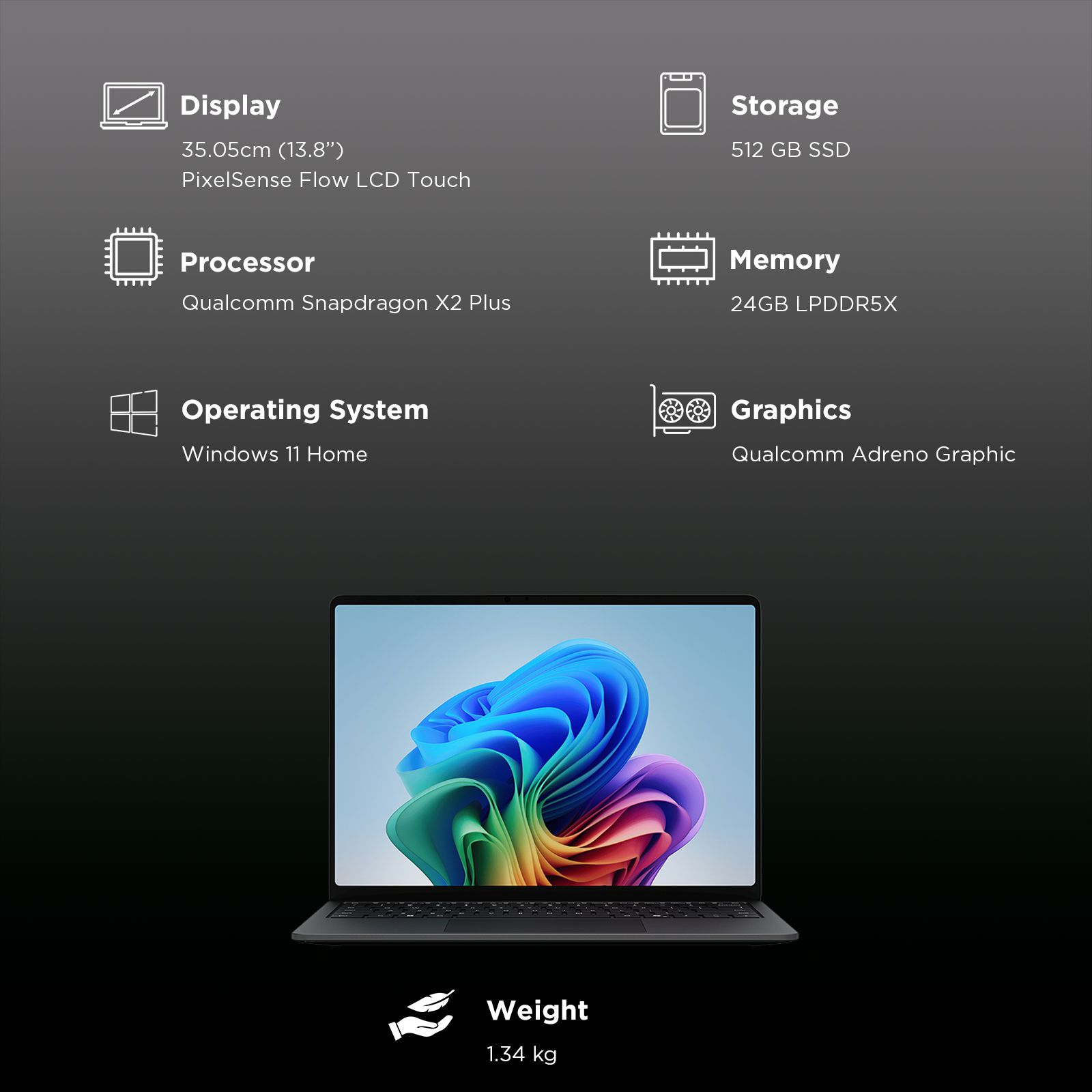 Microsoft Surface 8th Edition Qualcomm Snapdragon X2 Plus Touchscreen Thin & Light Laptop (24GB, 512GB SSD, Windows 11 Home, 13.8 inch PixelSense Flow LCD Display, MS Office 2024, Black, 1.34 KG) Microsoft Surface 8th Edition Qualcomm Snapdragon X2 Plus Touchscreen Thin & Light Laptop (24GB, 512GB SSD, Windows 11 Home, 13.8 inch PixelSense Flow LCD Display, MS Office 2024, Black, 1.34 KG)_13