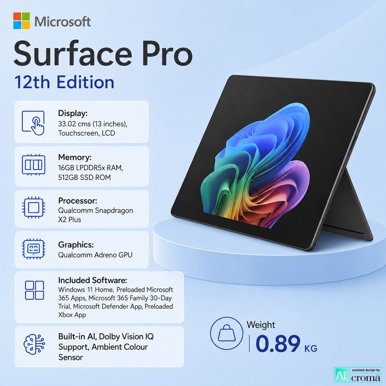 Microsoft Surface Pro 12th Edition Qualcomm Snapdragon X2 Plus Touchscreen 2-in-1 Laptop (16GB, 512GB SSD, Windows 11 Home, 13 inch LCD Display, MS Office 2024, Black, 0.89 KG) Microsoft Surface Pro 12th Edition Qualcomm Snapdragon X2 Plus Touchscreen 2-in-1 Laptop (16GB, 512GB SSD, Windows 11 Home, 13 inch LCD Display, MS Office 2024, Black, 0.89 KG)_2