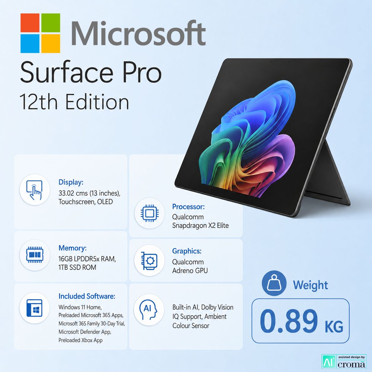 Microsoft Surface Pro 12th Edition Qualcomm Snapdragon X2 Elite Touchscreen 2-in-1 Laptop (16GB, 1TB SSD, Windows 11 Home, 13 inch OLED Display, MS Office 2024, Black, 0.89 KG) Microsoft Surface Pro 12th Edition Qualcomm Snapdragon X2 Elite Touchscreen 2-in-1 Laptop (16GB, 1TB SSD, Windows 11 Home, 13 inch OLED Display, MS Office 2024, Black, 0.89 KG)_2