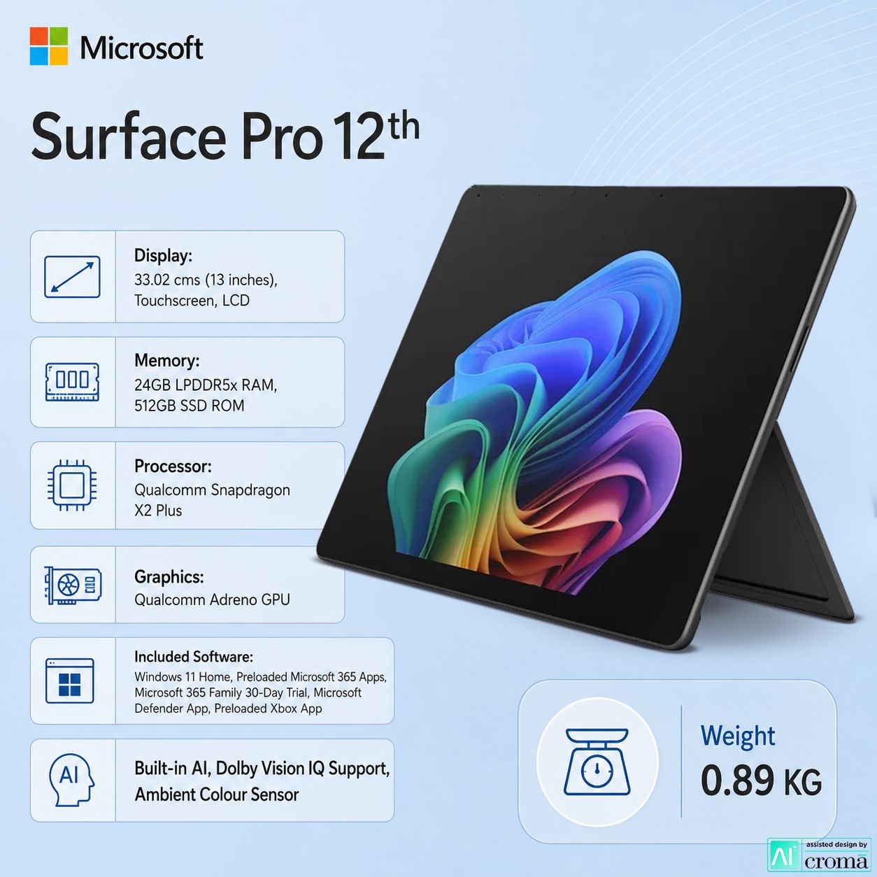 Microsoft Surface Pro 12th Edition Qualcomm Snapdragon X2 Plus Touchscreen 2-in-1 Laptop (24GB, 512GB SSD, Windows 11 Home, 13 inch LCD Display, MS Office 2024, Black, 0.89 KG) Microsoft Surface Pro 12th Edition Qualcomm Snapdragon X2 Plus Touchscreen 2-in-1 Laptop (24GB, 512GB SSD, Windows 11 Home, 13 inch LCD Display, MS Office 2024, Black, 0.89 KG)_2