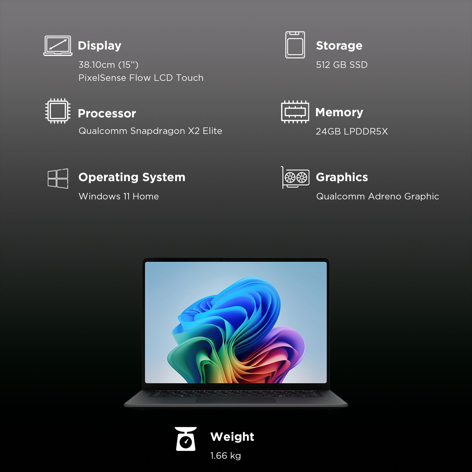 Microsoft Surface 8th Edition Qualcomm Snapdragon X2 Elite Touchscreen Thin & Light Laptop (24GB, 512GB SSD, Windows 11 Home, 15 inch PixelSense Flow LCD Display, MS Office 2024, Black, 1.66 KG) Microsoft Surface 8th Edition Qualcomm Snapdragon X2 Elite Touchscreen Thin & Light Laptop (24GB, 512GB SSD, Windows 11 Home, 15 inch PixelSense Flow LCD Display, MS Office 2024, Black, 1.66 KG)_13