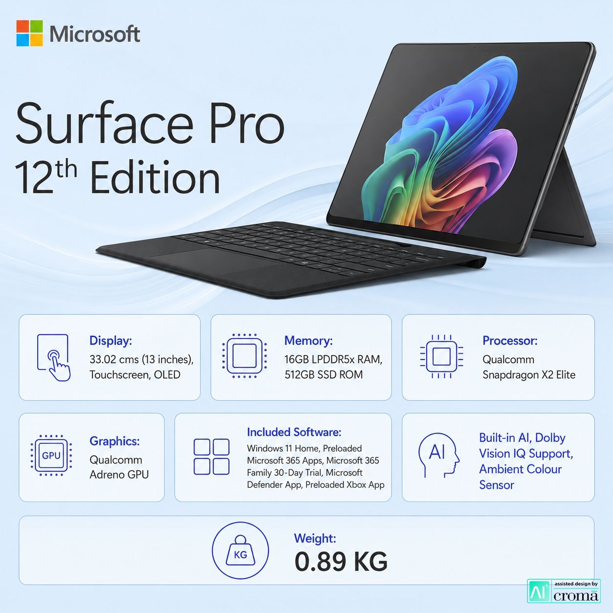 Microsoft Surface Pro 12th Edition Qualcomm Snapdragon X2 Elite Touchscreen 2-in-1 Laptop (16GB, 512GB SSD, Windows 11 Home, 13 inch OLED Display, MS Office 2024, Black, 0.89 KG) Microsoft Surface Pro 12th Edition Qualcomm Snapdragon X2 Elite Touchscreen 2-in-1 Laptop (16GB, 512GB SSD, Windows 11 Home, 13 inch OLED Display, MS Office 2024, Black, 0.89 KG)_2
