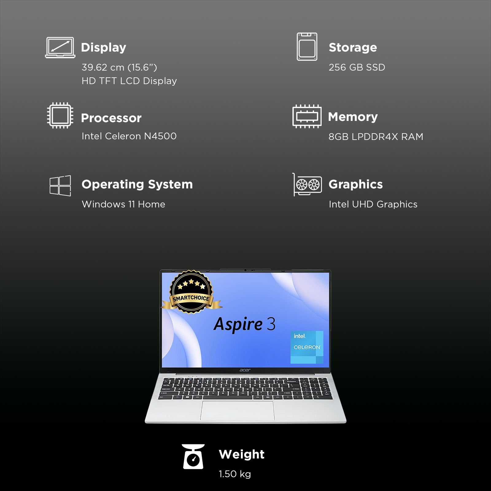 acer Aspire 3 A325-45 3 Intel Celeron N4500 Notebook Laptop (8GB, 256GB SSD, Windows 11 Home, 15.6 inch HD TFT LCD Display, MS Office 2021, Silver, 1.5 KG) acer Aspire 3 A325-45 3 Intel Celeron N4500 Notebook Laptop (8GB, 256GB SSD, Windows 11 Home, 15.6 inch HD TFT LCD Display, MS Office 2021, Silver, 1.5 KG)_9