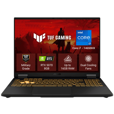 ASUS TUF F16 Intel Core i7 14th Gen Gaming Laptop (16GB, 1TB SSD, Windows 11 Home, 8GB Graphics, 16 inch 165 Hz WQXGA Full HD Plus IPS Display, NVIDIA GeForce RTX 5070, MS Office Home 2024, Jaeger Gray, 2.20 KG)