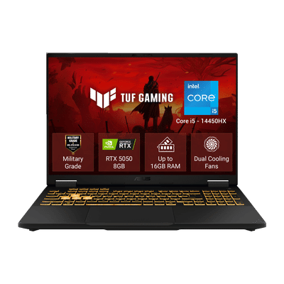 ASUS TUF F16 Intel Core i5 14th Gen Gaming Laptop (16GB, 512GB SSD, Windows 11 Home, 8GB Graphics, 16 inch 144 Hz FHD+ IPS Level Display, NVIDIA GeForce RTX 5050, MS Office Home 2024, Jaeger Gray, 2.20 KG)