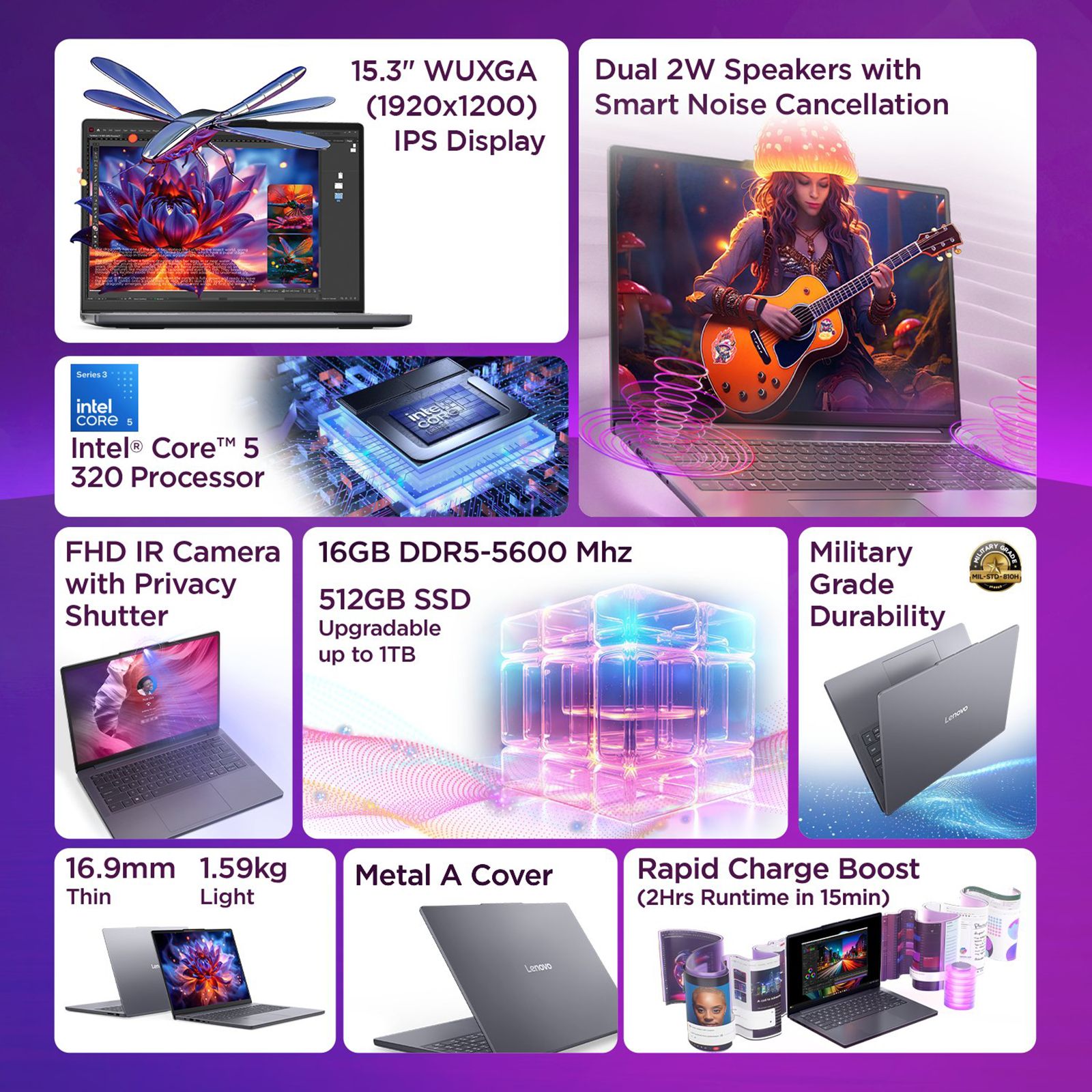 Lenovo IdeaPad Slim 3 15IWC11 Intel Core 5 Thin & Light Laptop (16GB, 512GB SSD, Windows 11 Home, 15.3 inch WUXGA IPS Display, MS Office Home 2024, Luna Grey, 1.59 KG) Lenovo IdeaPad Slim 3 15IWC11 Intel Core 5 Thin & Light Laptop (16GB, 512GB SSD, Windows 11 Home, 15.3 inch WUXGA IPS Display, MS Office Home 2024, Luna Grey, 1.59 KG)_9