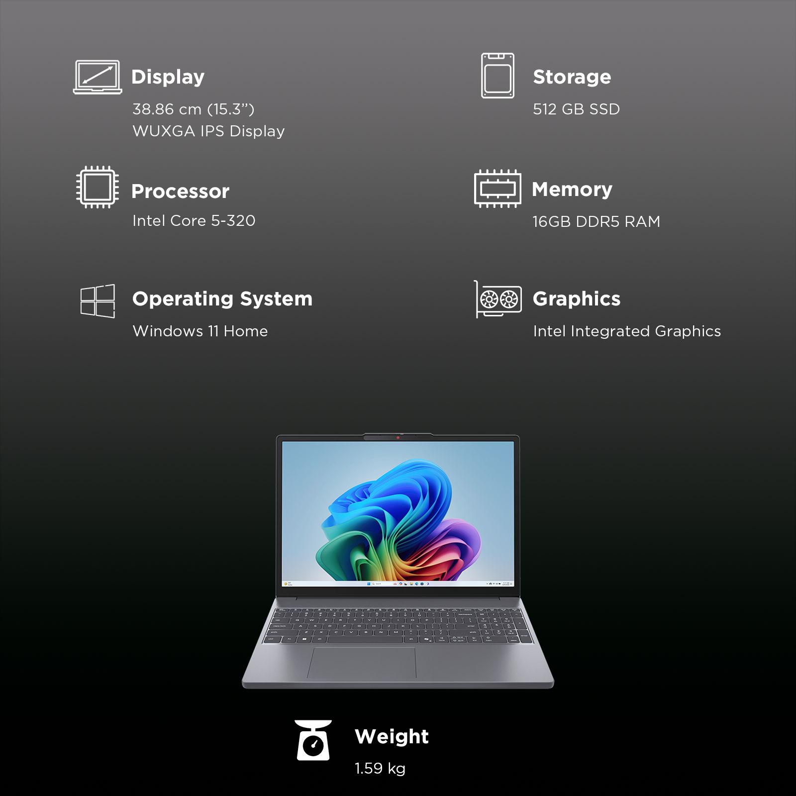 Lenovo IdeaPad Slim 3 15IWC11 Intel Core 5 Thin & Light Laptop (16GB, 512GB SSD, Windows 11 Home, 15.3 inch WUXGA IPS Display, MS Office Home 2024, Luna Grey, 1.59 KG) Lenovo IdeaPad Slim 3 15IWC11 Intel Core 5 Thin & Light Laptop (16GB, 512GB SSD, Windows 11 Home, 15.3 inch WUXGA IPS Display, MS Office Home 2024, Luna Grey, 1.59 KG)_7