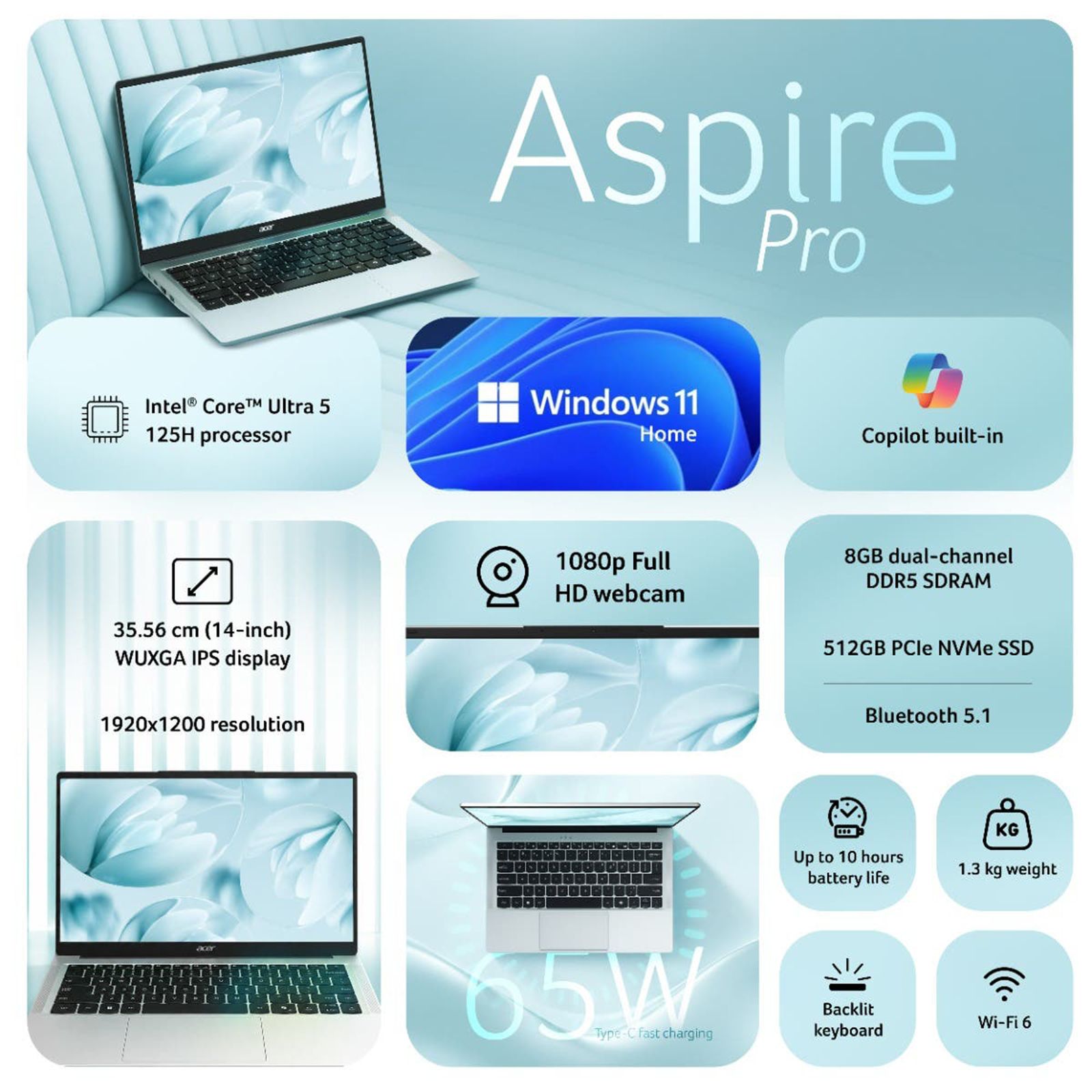 acer Aspire Pro Intel Core Ultra 5 Thin & Light Laptop (8GB, 512GB SSD, Windows 11 Home, 14 inch Full HD IPS Display, MS Office Home 2024, Light Silver, 1.3 KG) acer Aspire Pro Intel Core Ultra 5 Thin & Light Laptop (8GB, 512GB SSD, Windows 11 Home, 14 inch Full HD IPS Display, MS Office Home 2024, Light Silver, 1.3 KG)_2