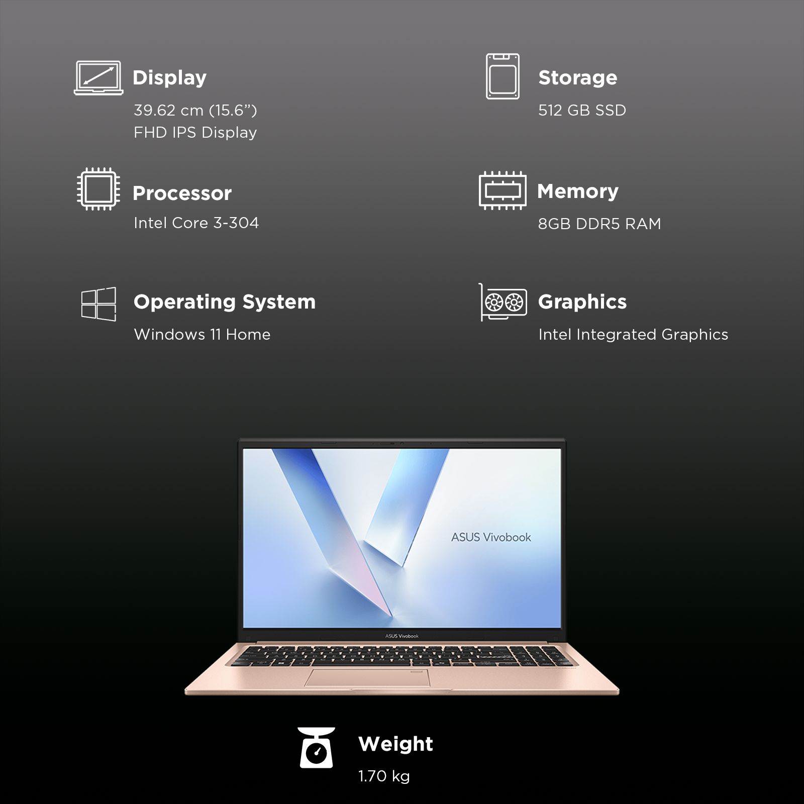 ASUS Vivobook 15 Intel Core 3 Notebook Laptop (8GB, 512GB SSD, Windows 11 Home, 15.6 inch Full HD IPS Display, MS Office Home 2024, Terra Cotta, 1.70 KG)_7