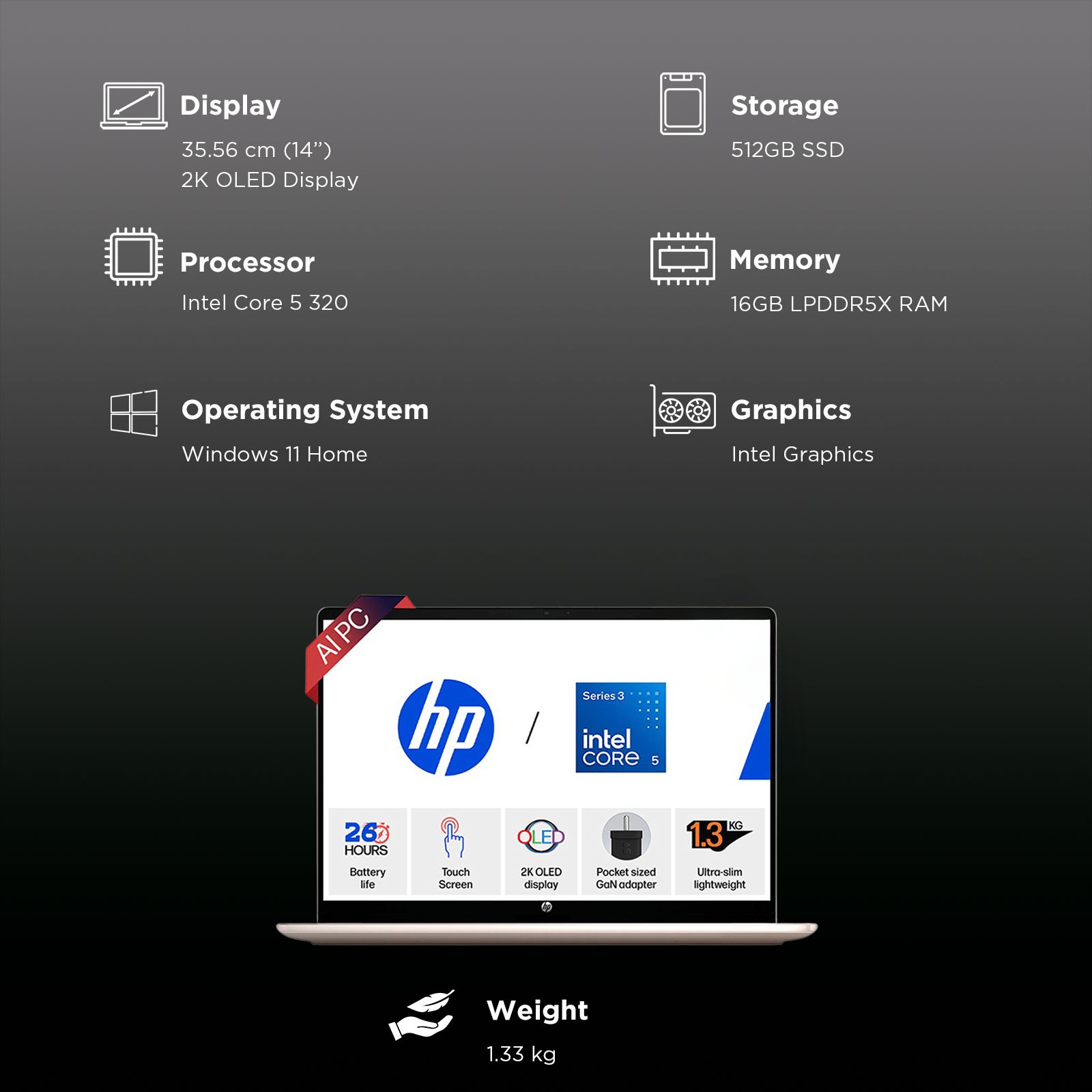 HP OmniBook 5 14-kf0021TU Intel Core 5 Touchscreen Thin & Light Laptop (16GB, 512GB SSD, Windows 11 Home, 14 inch 2K OLED Display, MS Office Home 2024, Sahara Silver, 1.33 KG) HP OmniBook 5 14-kf0021TU Intel Core 5 Touchscreen Thin & Light Laptop (16GB, 512GB SSD, Windows 11 Home, 14 inch 2K OLED Display, MS Office Home 2024, Sahara Silver, 1.33 KG)_15