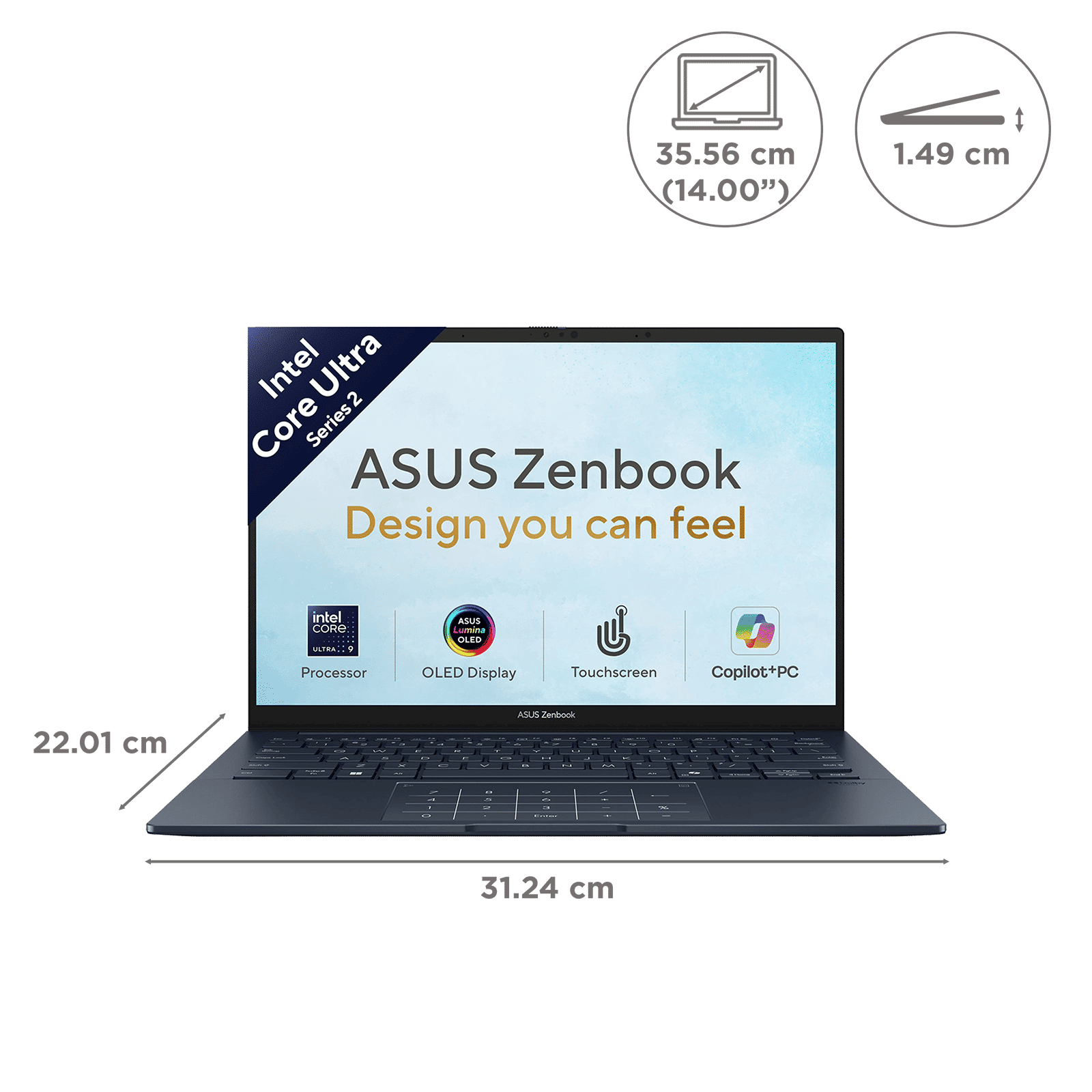 ASUS Zenbook 14 Intel Core Ultra 9 Touchscreen Thin & Light Laptop (16GB, 512GB SSD, Windows 11 Home, 14 inch FHD+ OLED Display, MS Office Home 2024, Ponder Blue, 1.28 KG)_6