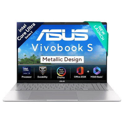 ASUS Vivobook S16 Intel Core Ultra 5 Thin & Light Laptop (16GB, 512GB SSD, Windows 11 Home, 16 inch FHD OLED Display, MS Office Home 2024 & MS 365 Basic, Cool Silver, 1.7 KG)