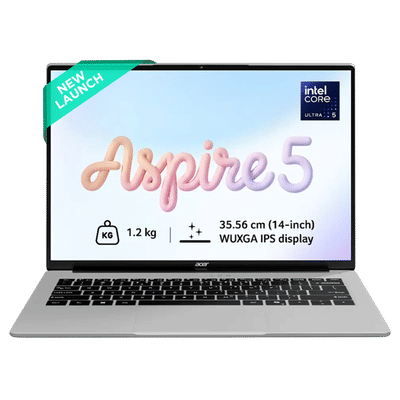 acer Aspire 5 Intel Core Ultra 5 Thin & Light Laptop (16GB, 512GB SSD, Windows 11, 14 inch WUXGA IPS Display, MS Office 2024, Silver, 1.2 KG)