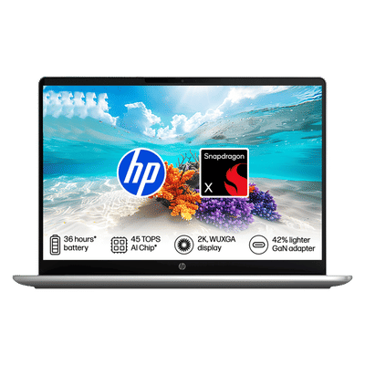 HP OmniBook 3 Qualcomm Snapdragon X Laptop (16GB, 512GB SSD, Windows 11 Home, 14 inch WUXGA IPS Display, MS Office Home 2024, Modern Silver, 1.42 KG)