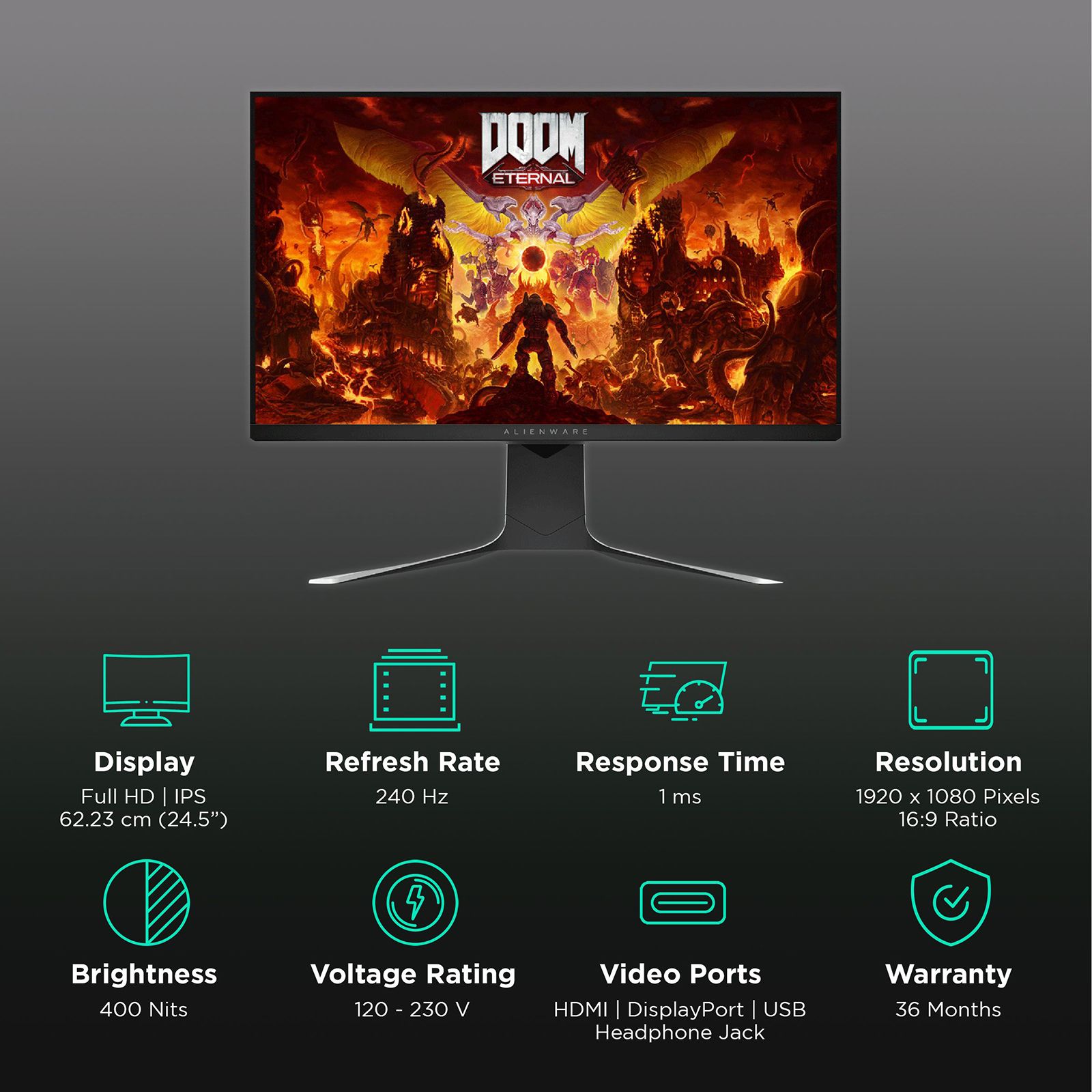 Dell Alienware 25 62.23 cm (24.5 inch) Full HD IPS Panel LCD Flat Height Adjustable Gaming Monitor with NVIDIA G-Sync Compatible_3