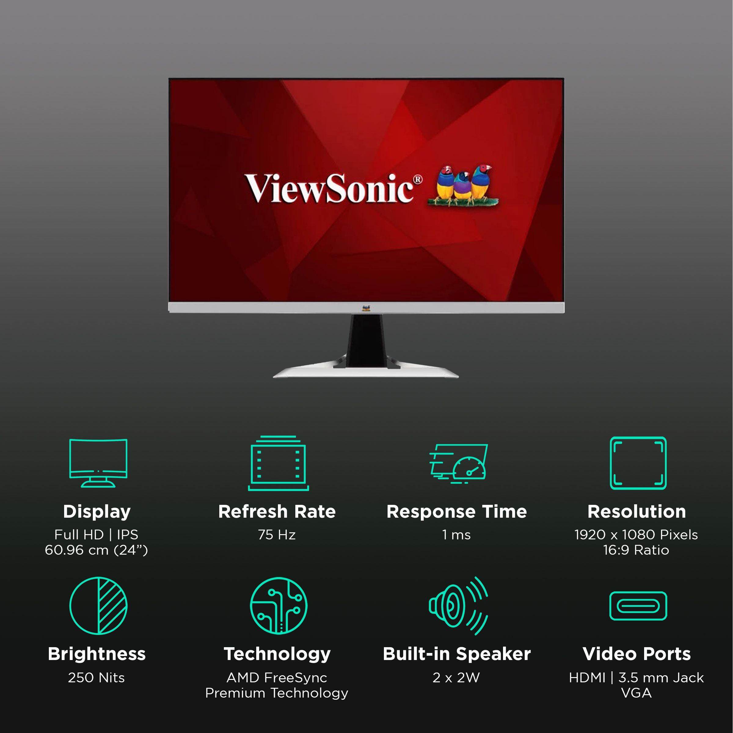 ViewSonic VX 60.96 cm (24 inch) Full HD IPS Panel LED Frameless Bezel Monitor with AMD FreeSync Premium Technology ViewSonic VX 60.96 cm (24 inch) Full HD IPS Panel LED Frameless Bezel Monitor with AMD FreeSync Premium Technology_3
