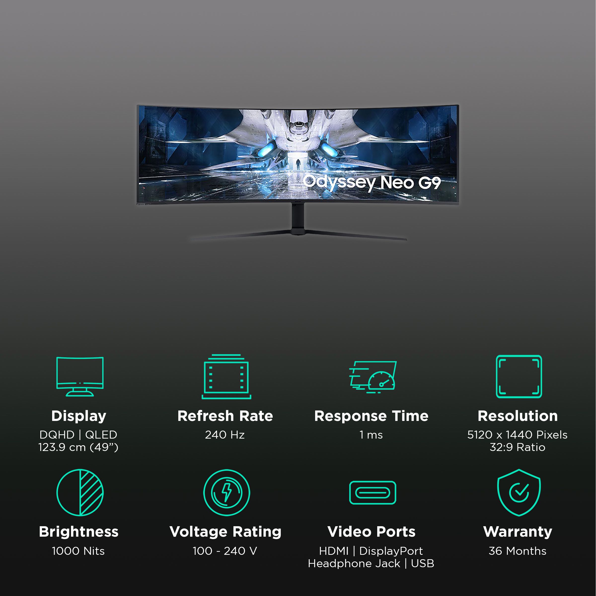 SAMSUNG Odyssey G9 123.9 cm (49 inch) DQHD VA Panel QLED Curved Height Adjustable Gaming Monitor with Black Equalizer_3