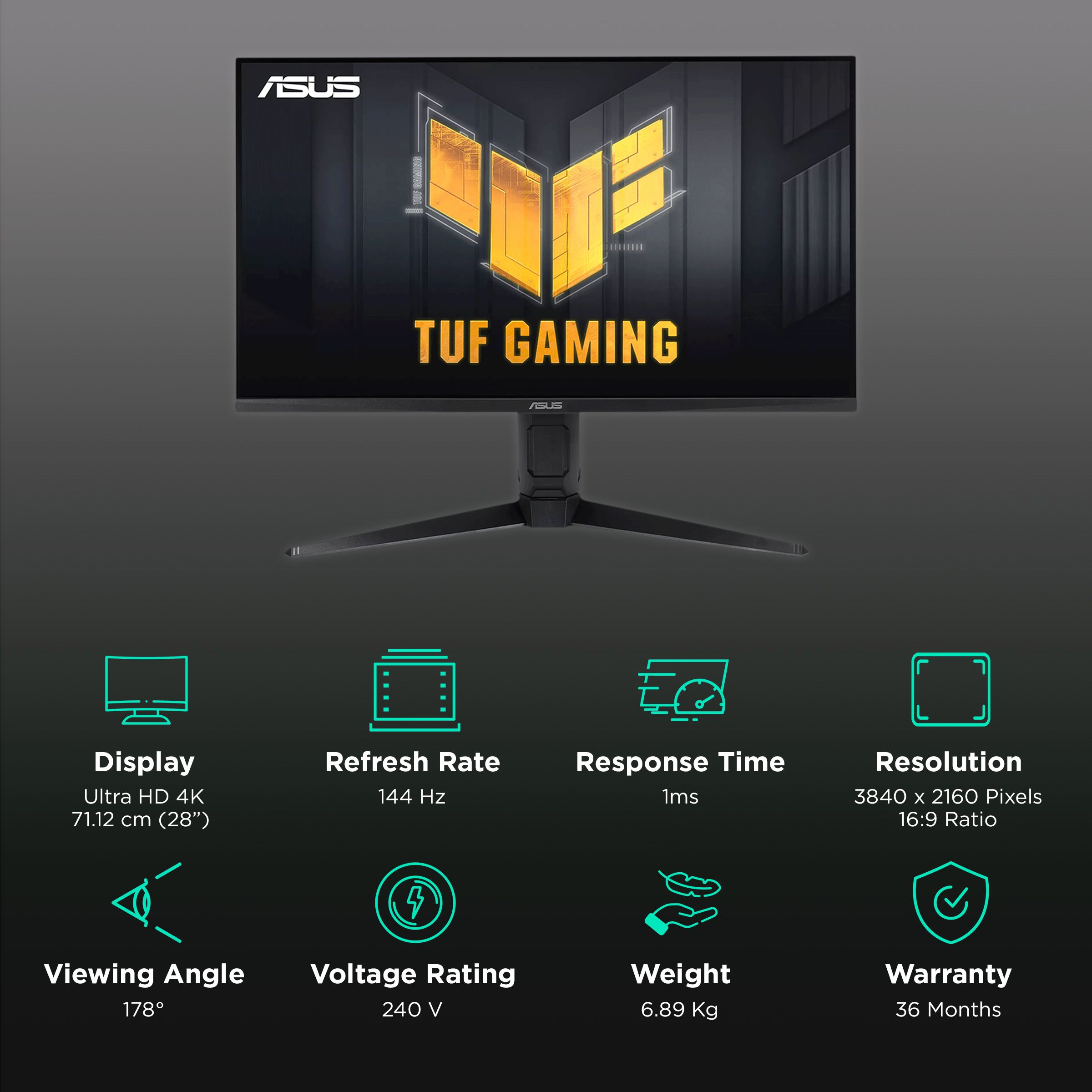 ASUS TUF 71.12 cm (28 inch) Ultra HD 4K Fast IPS Panel LED Height Adjustable Gaming Monitor with NVIDIA G-Sync Compatible_3